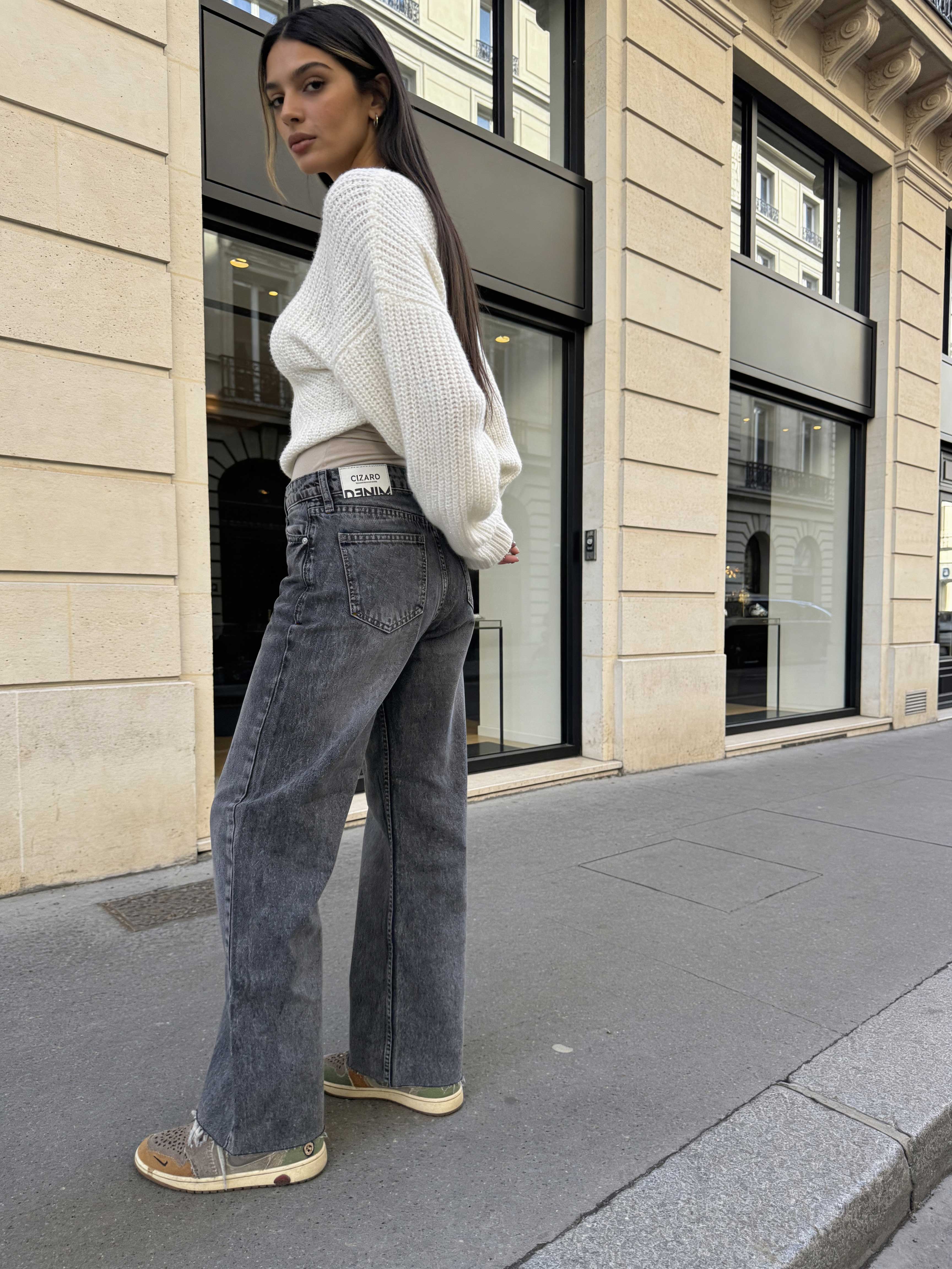 Cropped Wide Leg Raw Him Mid-Rise – Grey Jeans wide leg CIZARO - Cizaro Jeans