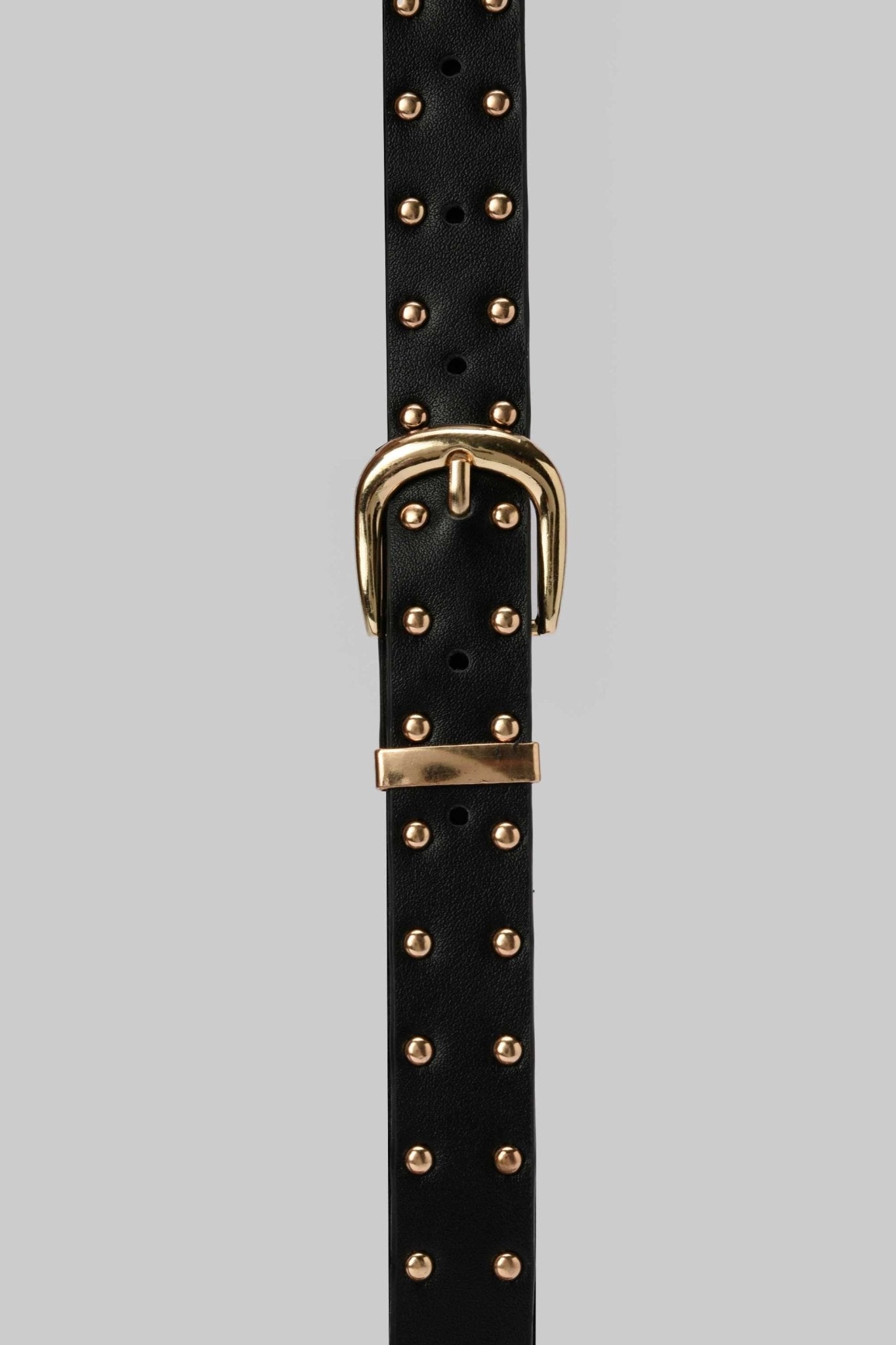 Studded Faux Leather Belt – Black with Gold Buckle Belt CZBELT - Cizaro Jeans