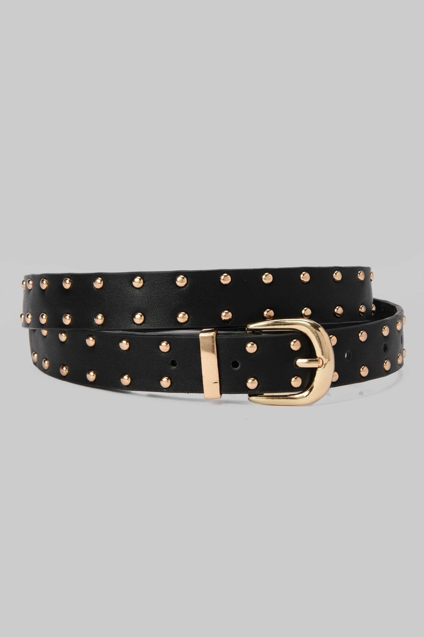 Studded Faux Leather Belt – Black with Gold Buckle Belt CZBELT - Cizaro Jeans