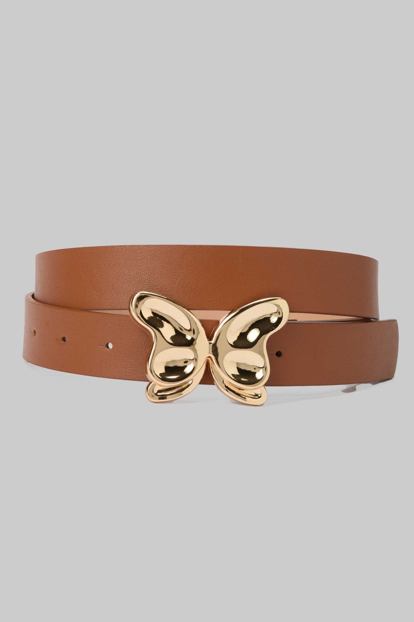 Belt | Tan with Gold Butterfly Buckle Belt CZBELT - Cizaro Jeans