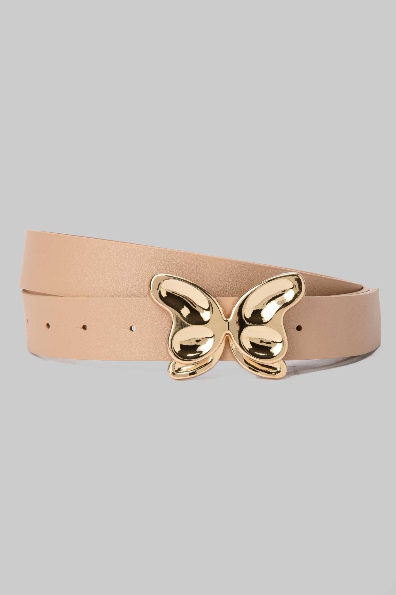 Belt | Beige with Gold Butterfly Buckle Belt CZBELT - Cizaro Jeans