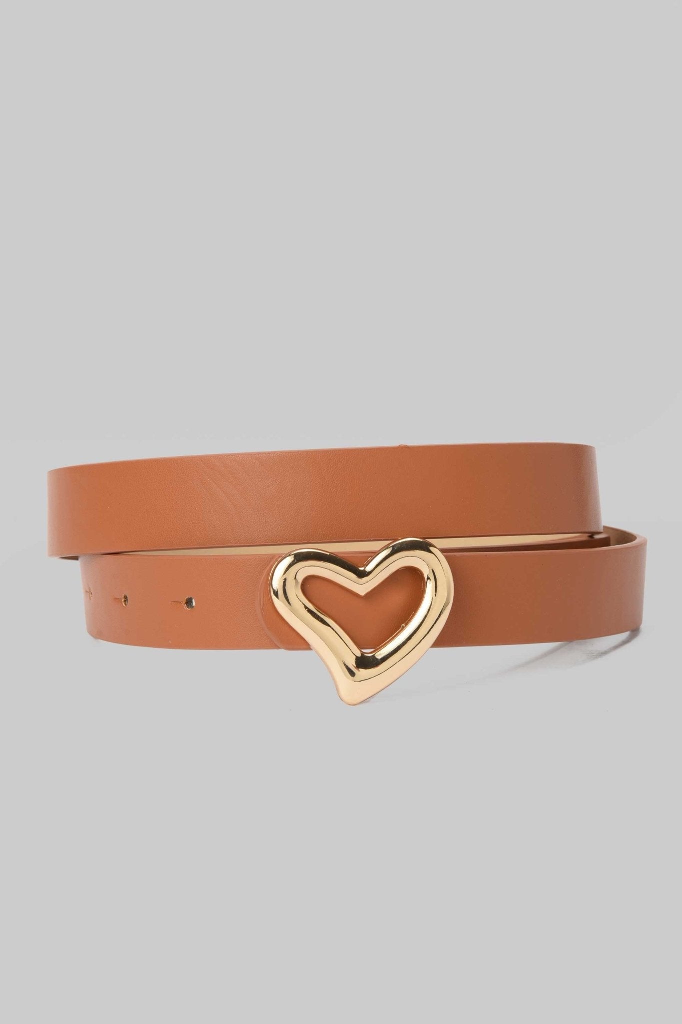 Belt | Tan Heart-Shaped Gold Buckle Belt CZBELT - Cizaro Jeans