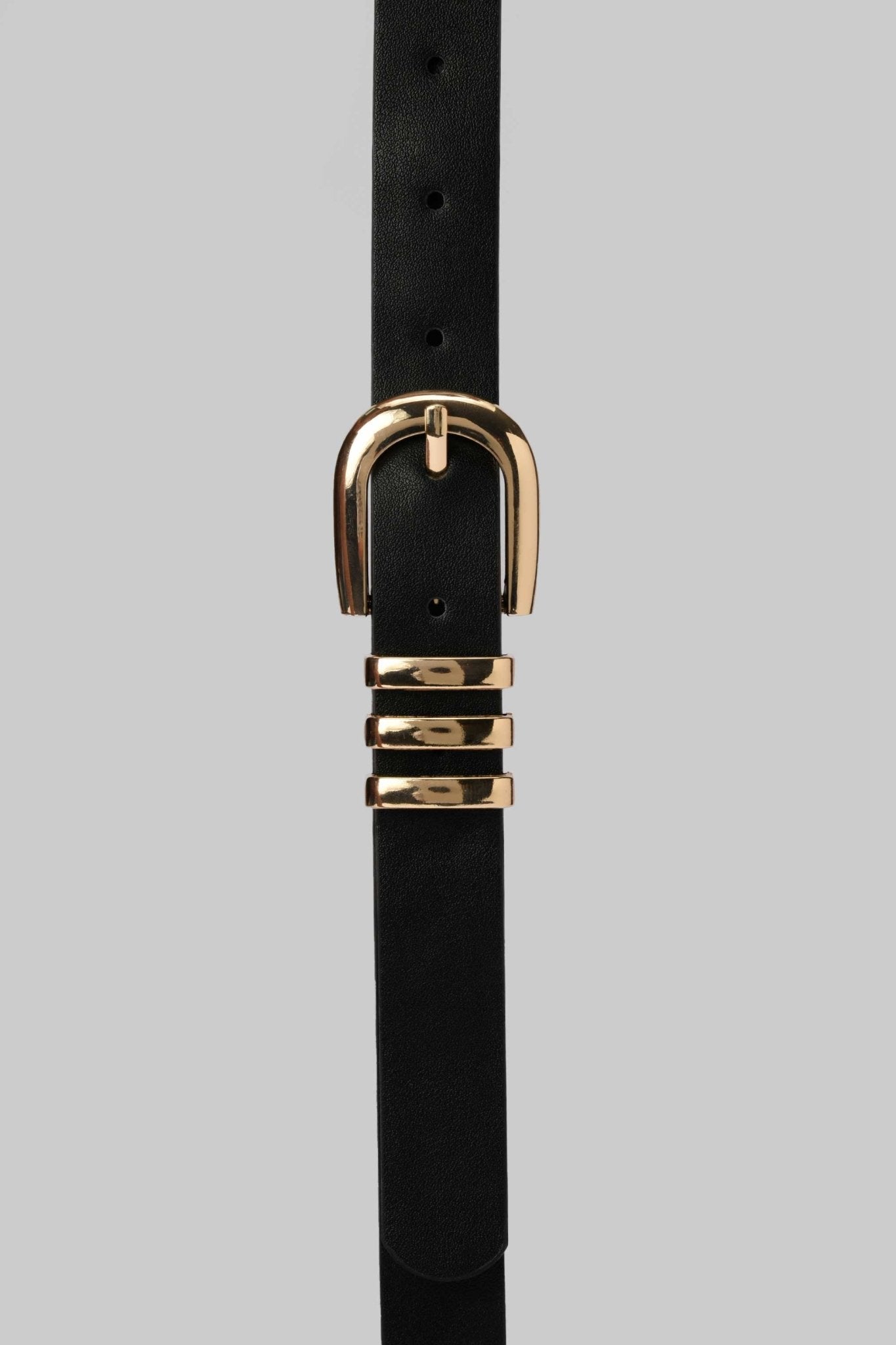 Belt | Black Faux Leather with Triple Gold Loops & Rounded Buckle Belt CZBELT - Cizaro Jeans