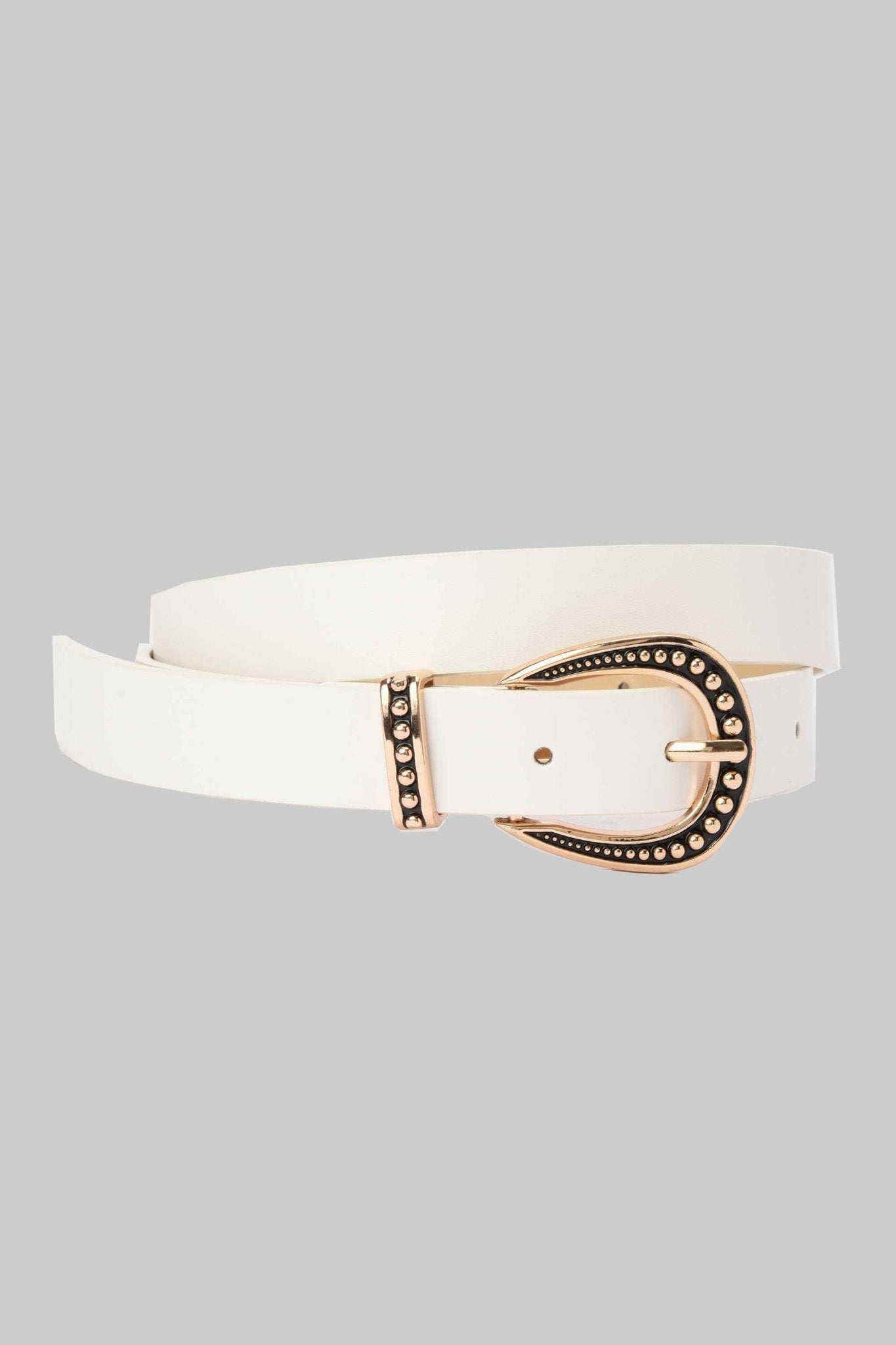 Belt | White Faux Leather with Gold Studded Buckle Belt CZBELT - Cizaro Jeans