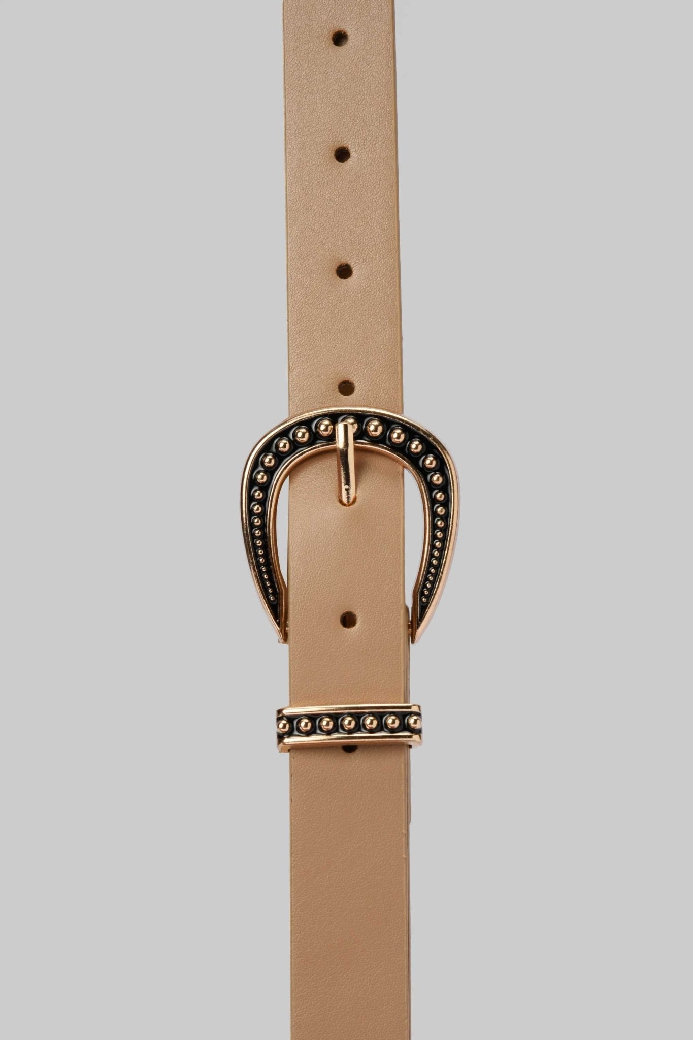 Belt | Beige Faux Leather with Gold Studded Buckle Belt CZBELT - Cizaro Jeans