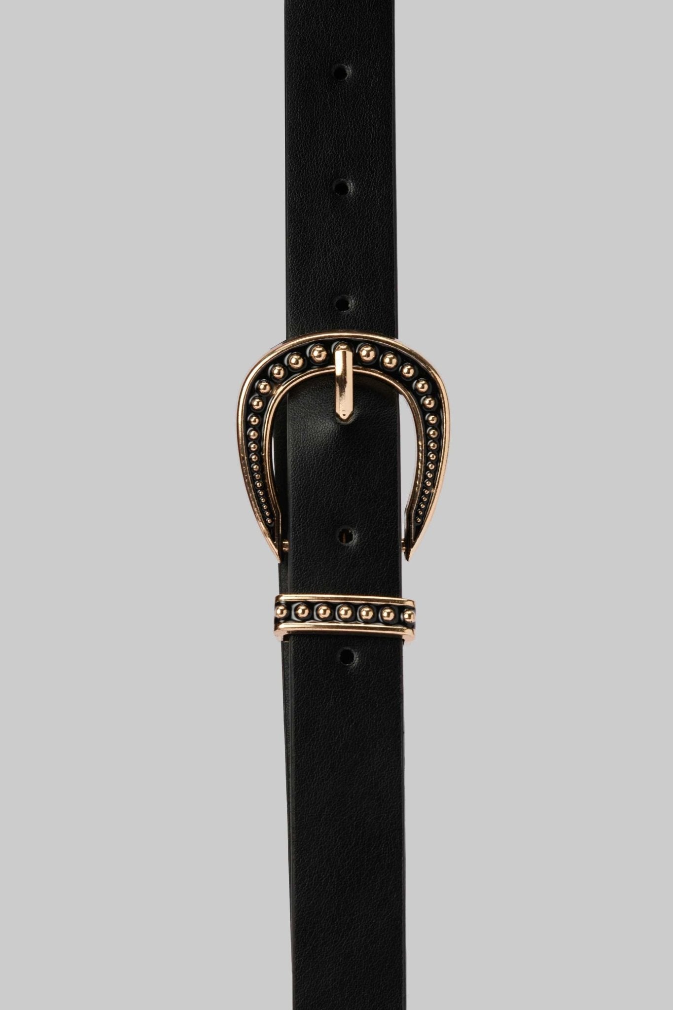 Belt | Black Faux Leather with Silver Studs & Classic Buckle Belt CZBELT - Cizaro Jeans