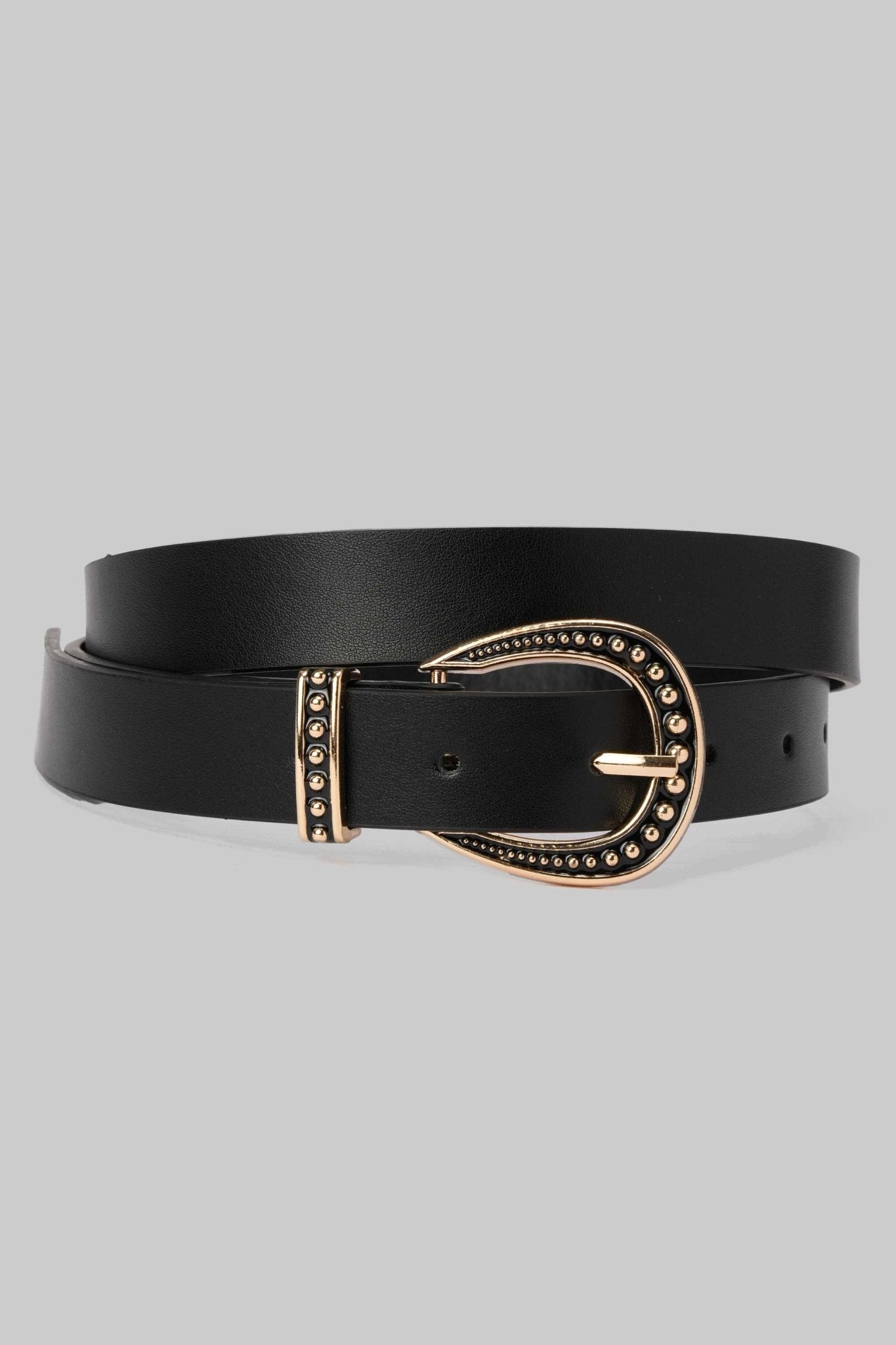 Belt | Black Faux Leather with Silver Studs & Classic Buckle Belt CZBELT - Cizaro Jeans