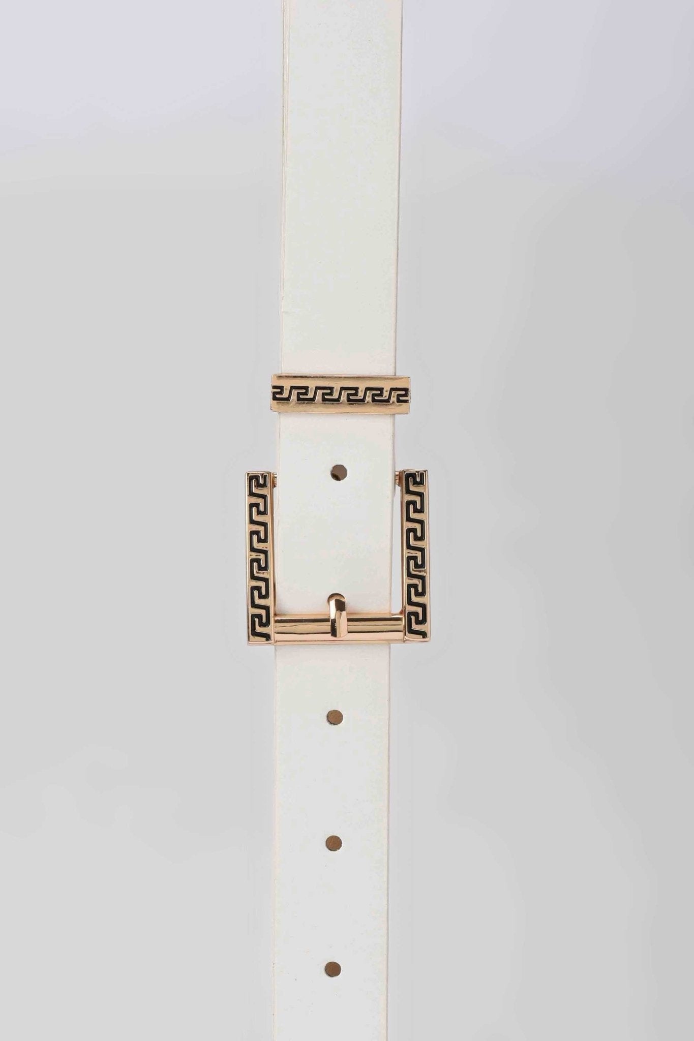 Belt | White Faux Leather with Gold Greca Buckle Belt CZBELT - Cizaro Jeans