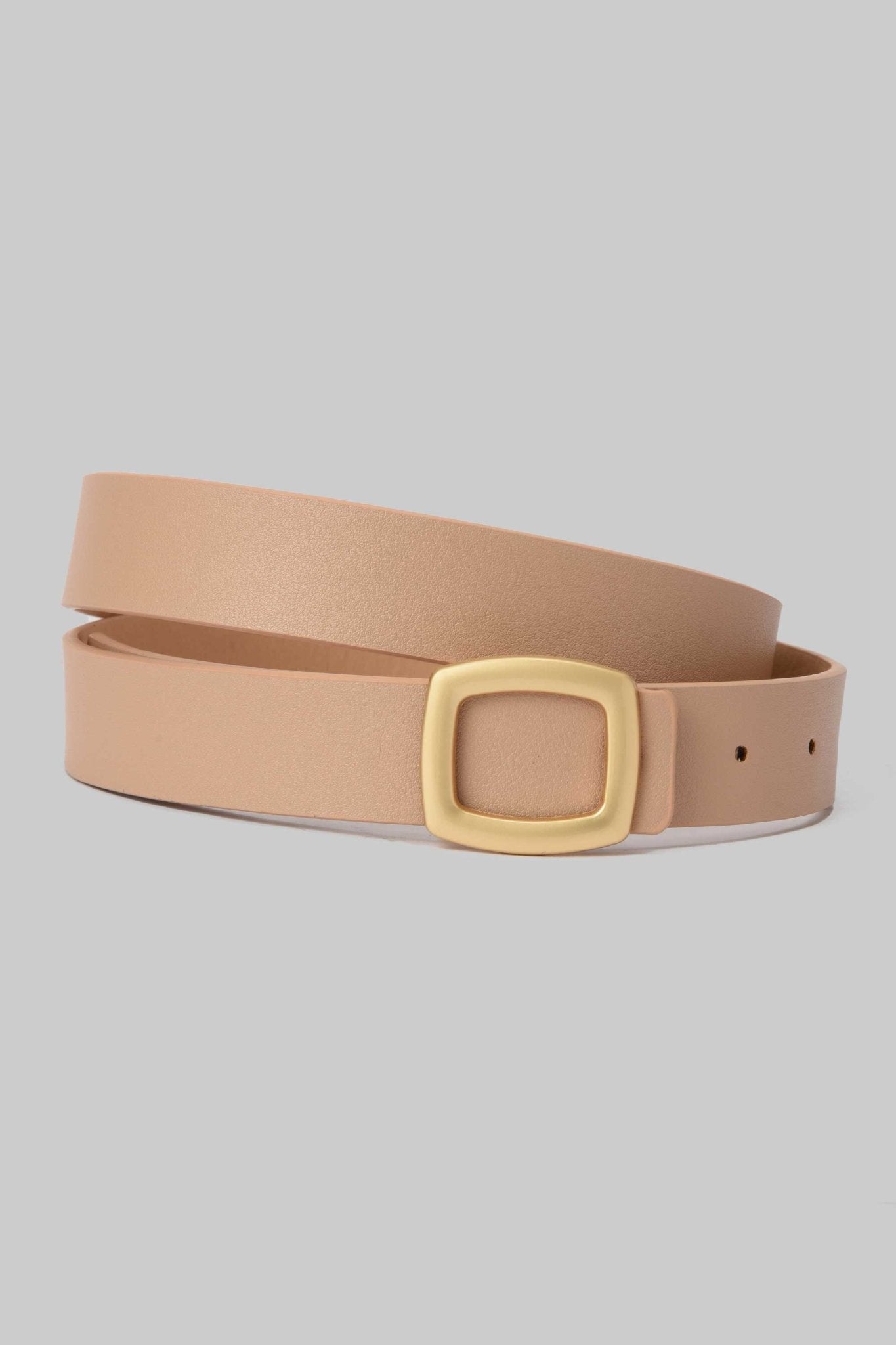 Belt | Nude Faux Leather with Matte Gold Square Buckle Belt CZBELT - Cizaro Jeans