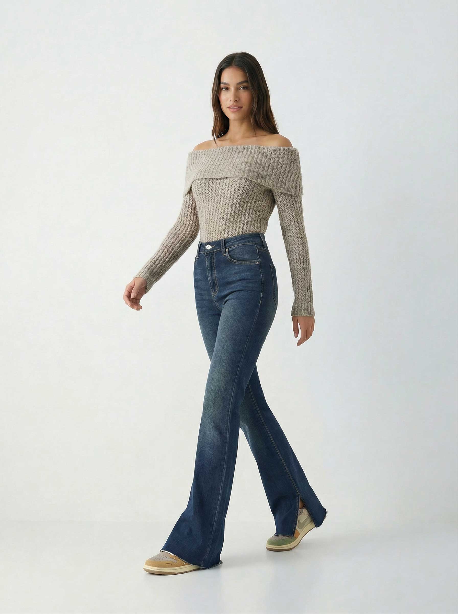 Flare – High-Waist Vintage Green Jeans flare CIZARO - Cizaro Jeans