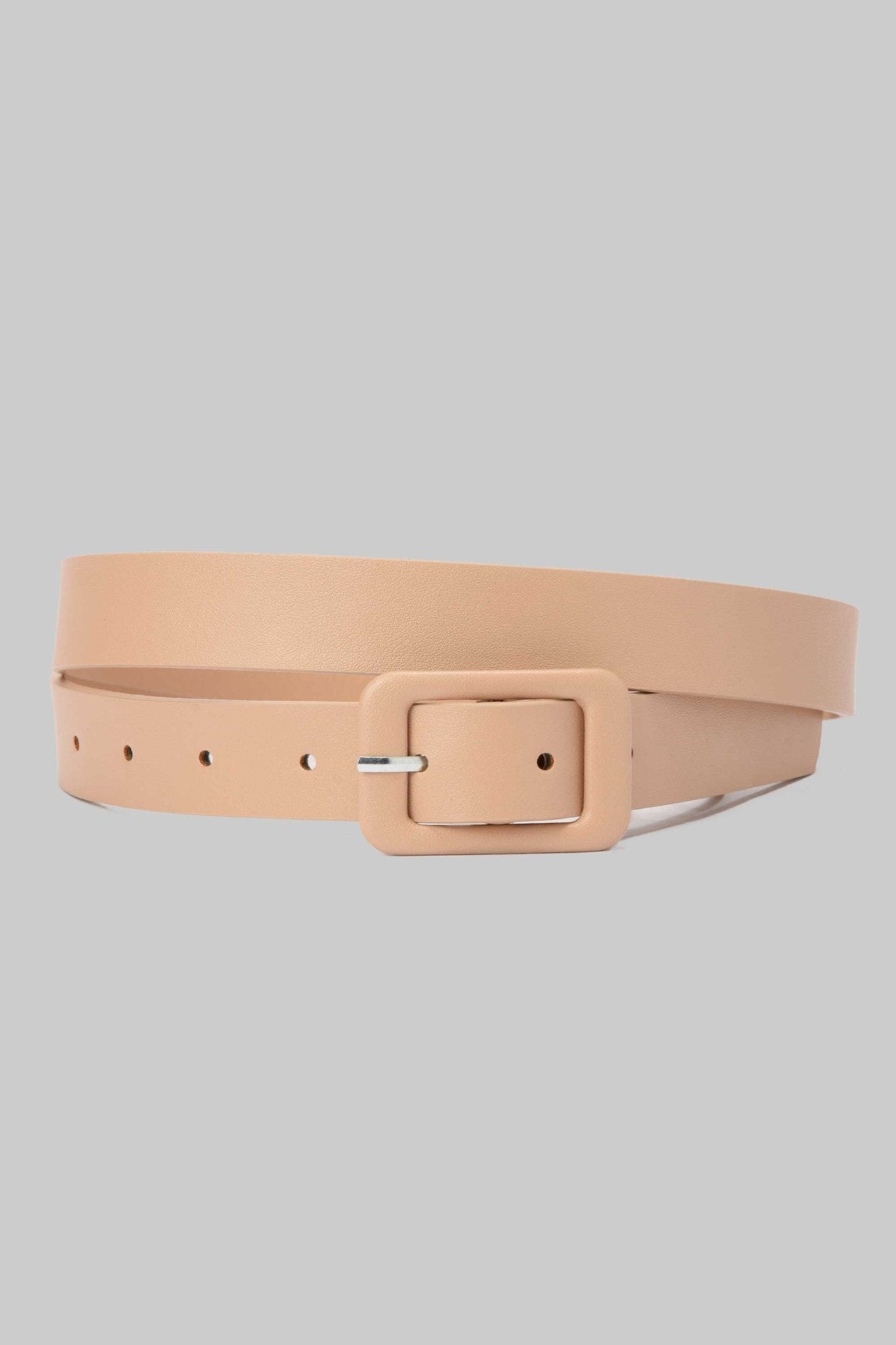 Belt | Beige Faux Leather with Covered Square Buckle Belt CZBELT - Cizaro Jeans