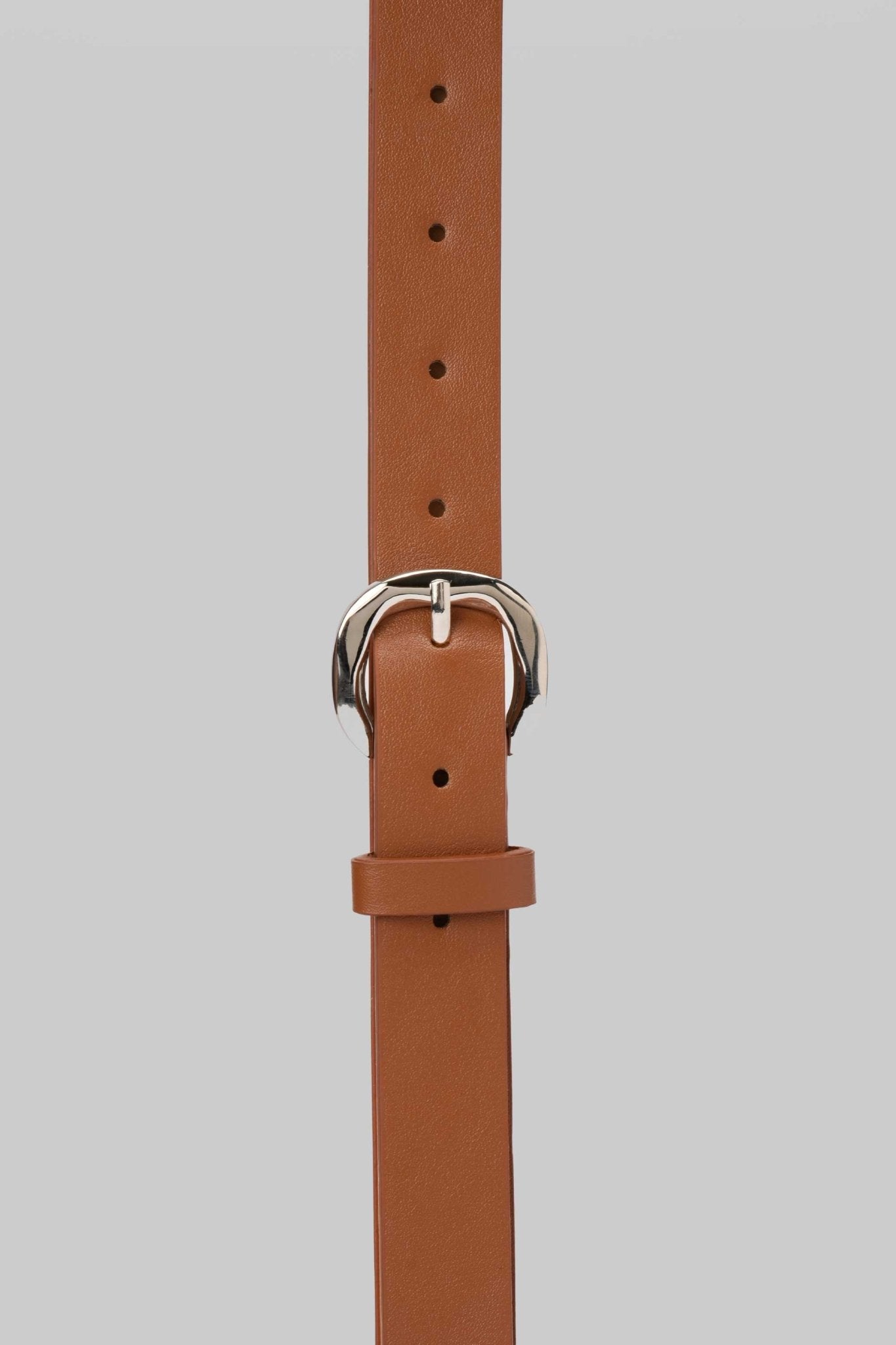 Belt | Tan Faux Leather with Silver Rounded Buckle Belt CZBELT - Cizaro Jeans