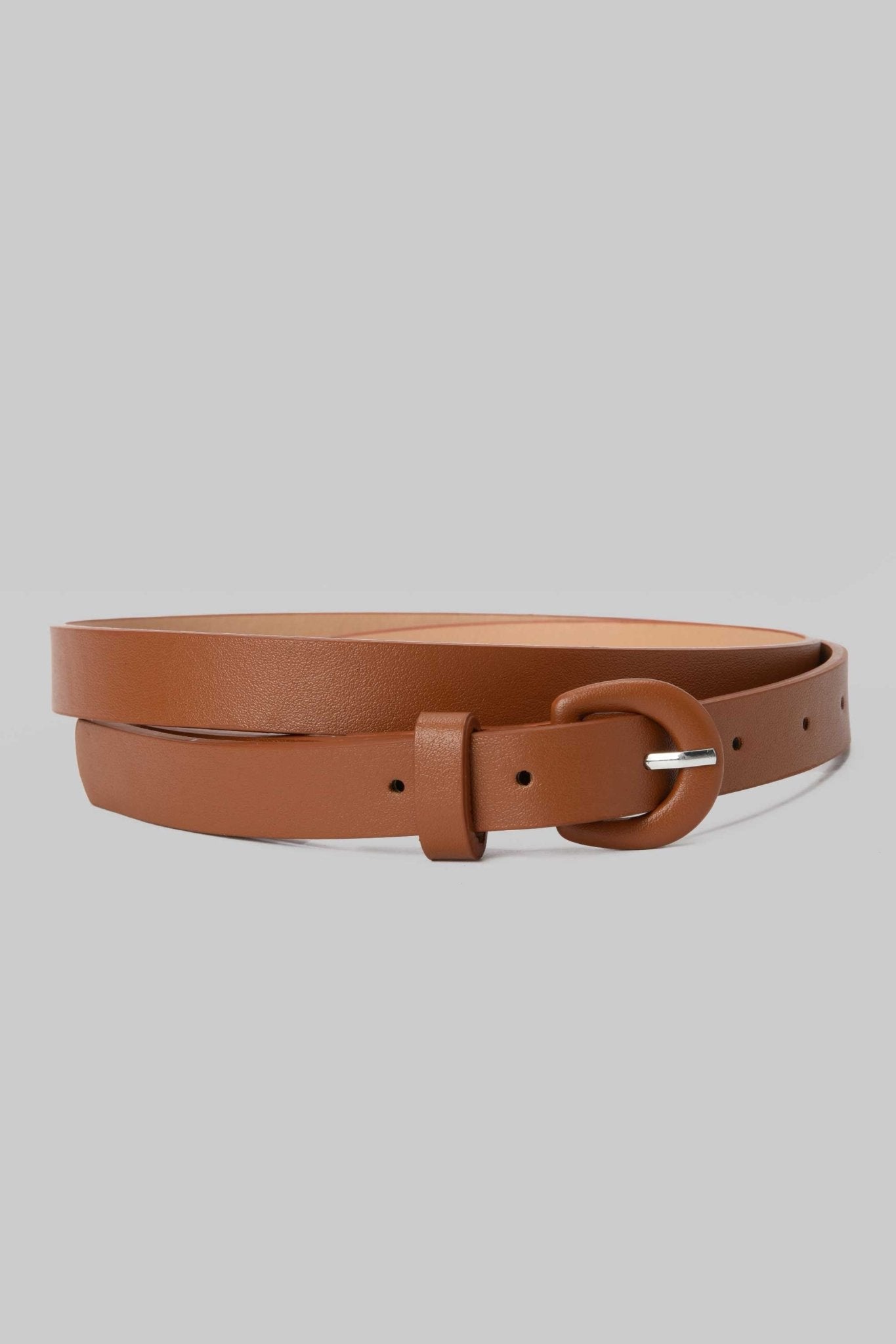 Belt | Tan Minimal Round-Buckle Slim Belt Belt CZBELT - Cizaro Jeans