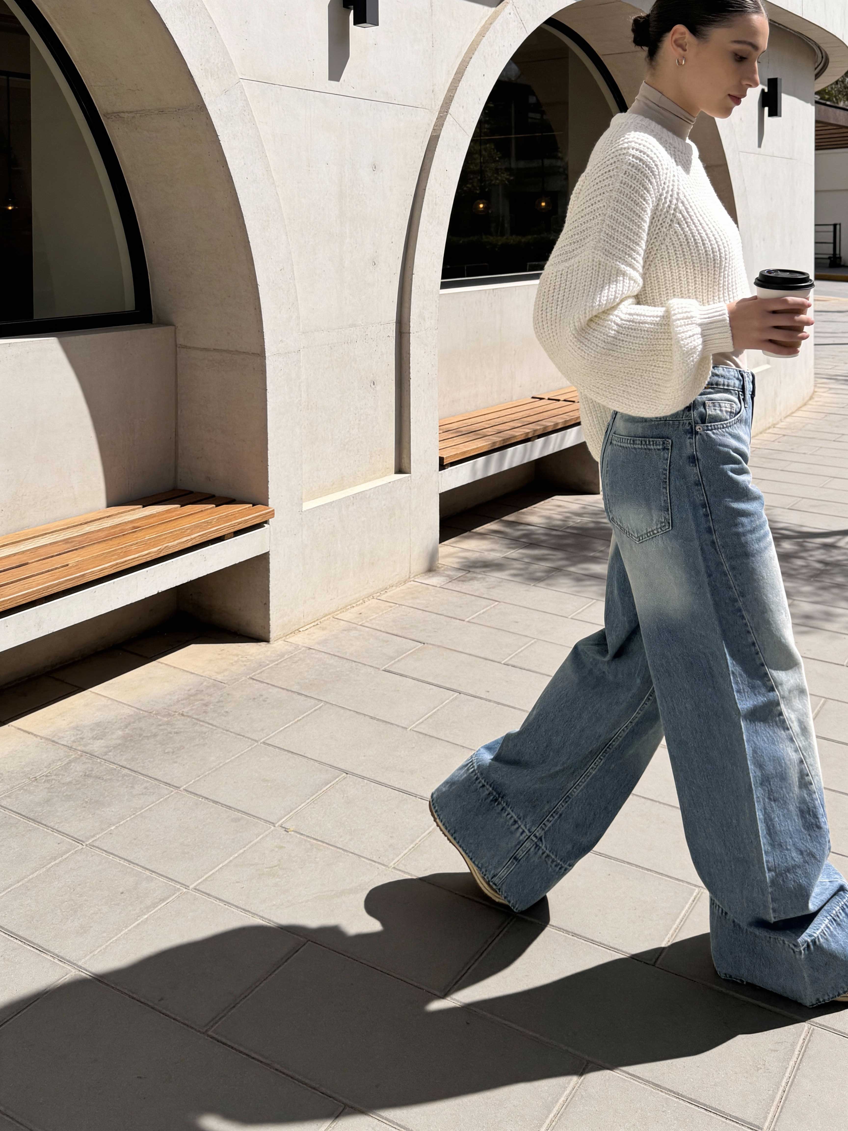 Extreme Wide Leg – High-Waist Light Vintage Blue Jeans wide legg CIZARO - Cizaro Jeans