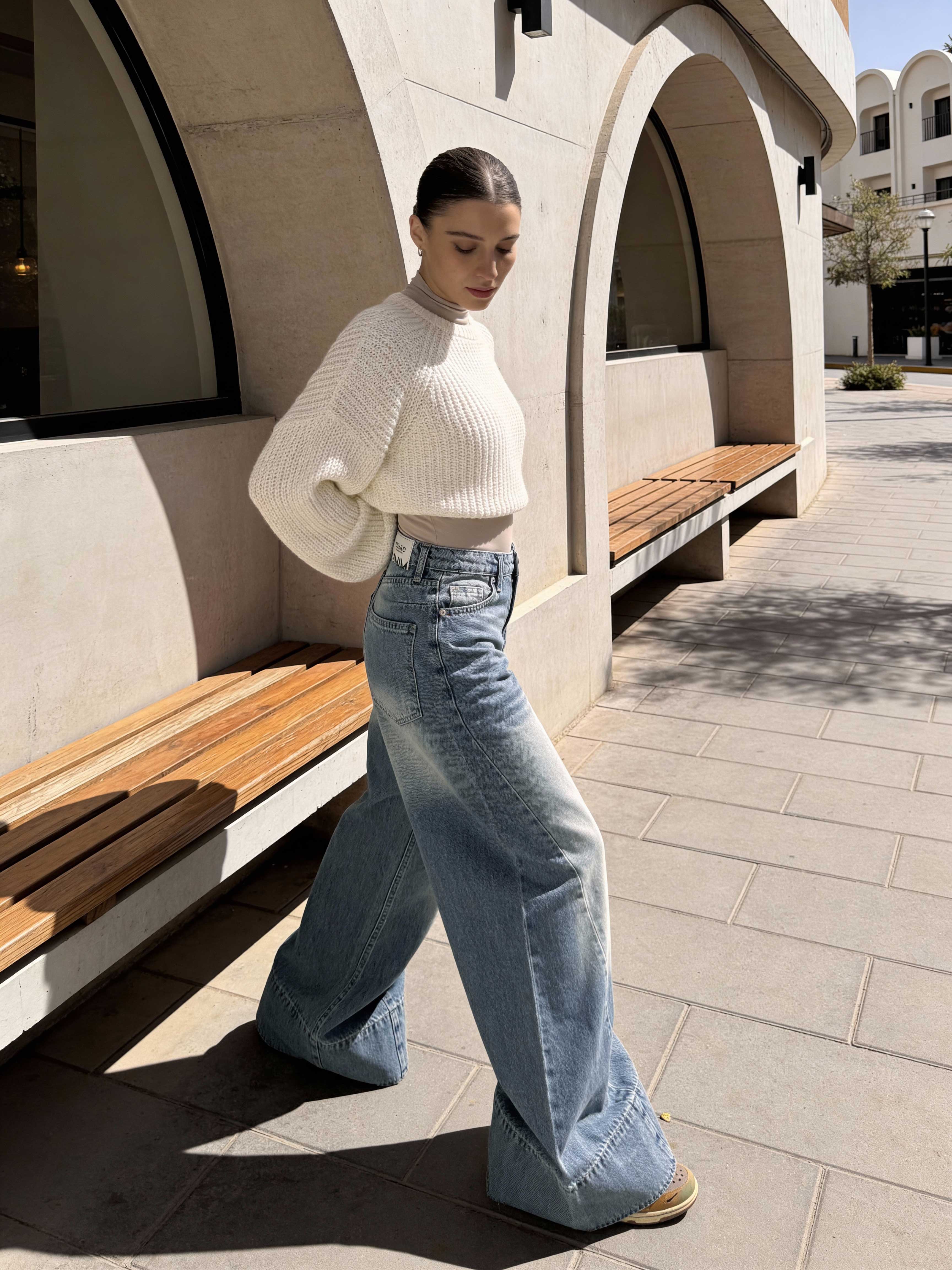 Extreme Wide Leg – High-Waist Light Vintage Blue Jeans wide legg CIZARO - Cizaro Jeans