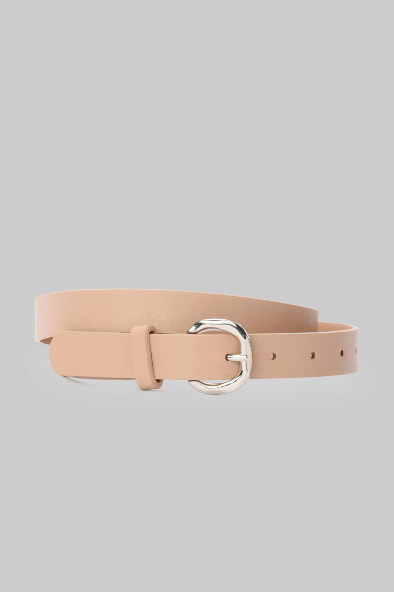 Beige Rounded Silver Buckle belt CIZARO - Cizaro Jeans