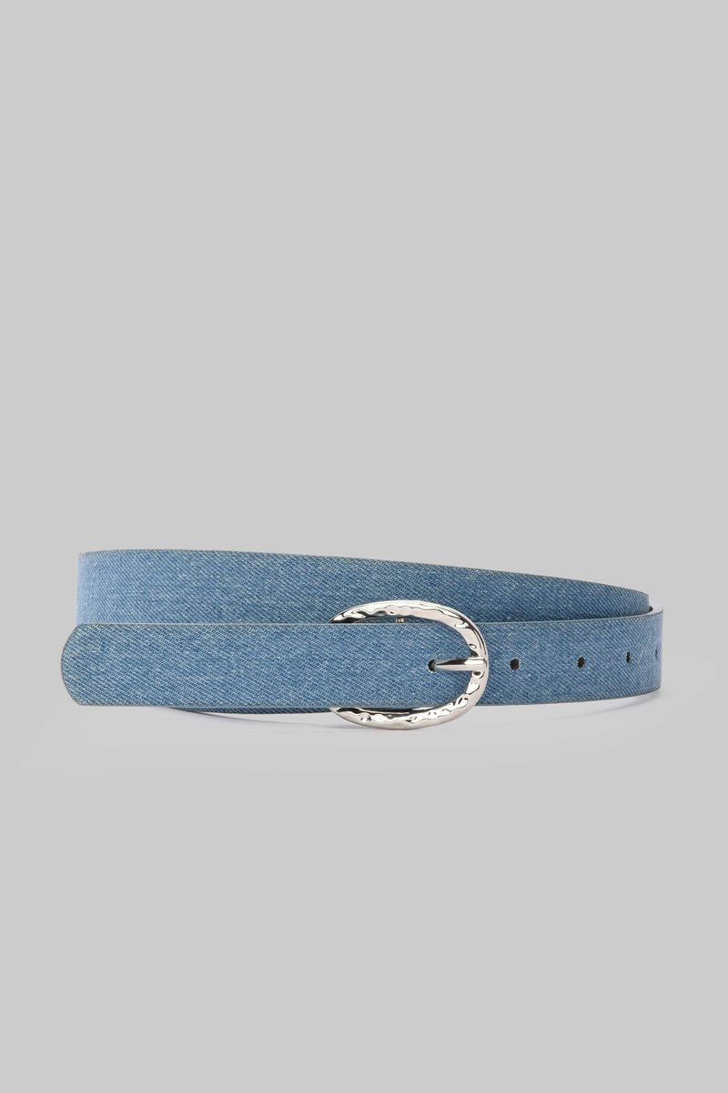 Vintage Denim Textured Oval Silver Buckle belt CIZARO - Cizaro Jeans