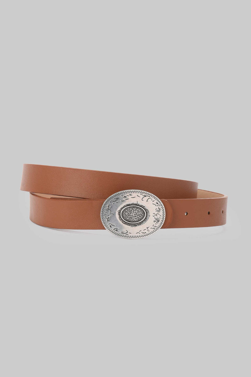 Honey Brown Vintage Engraved Buckle Belt belt CIZARO - Cizaro Jeans