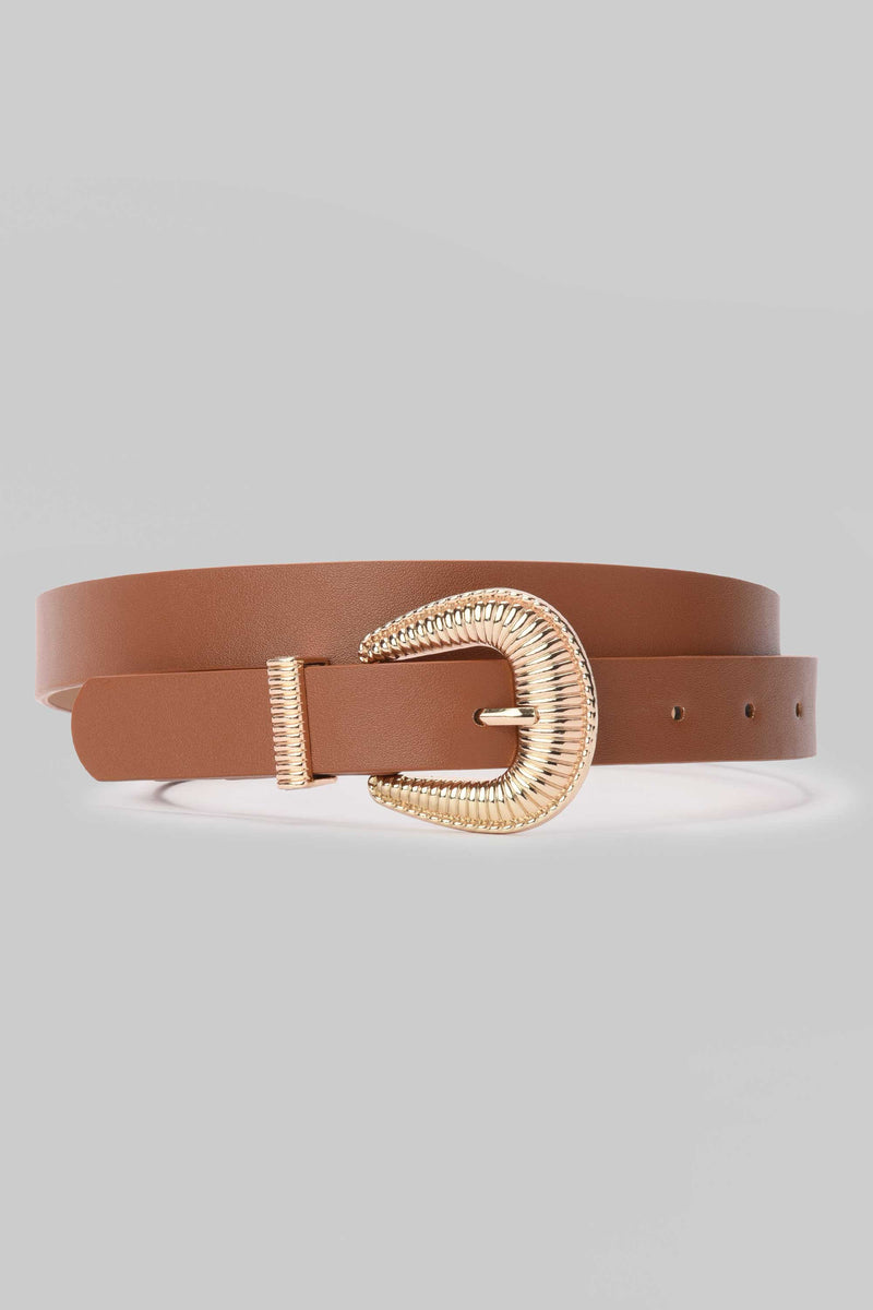Honey Textured Gold Buckle Belt Belt CIZARO - Cizaro Jeans