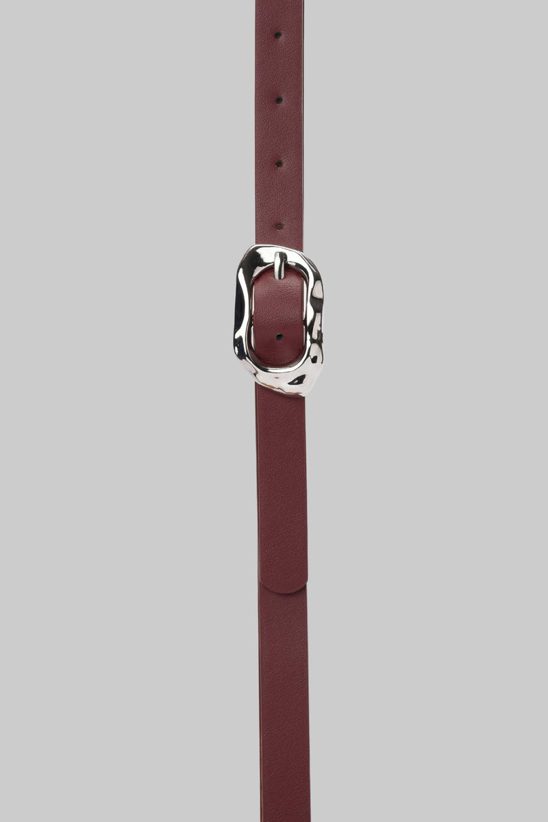 Burgundy Silver Buckle Skinny Belt Belt CIZARO - Cizaro Jeans
