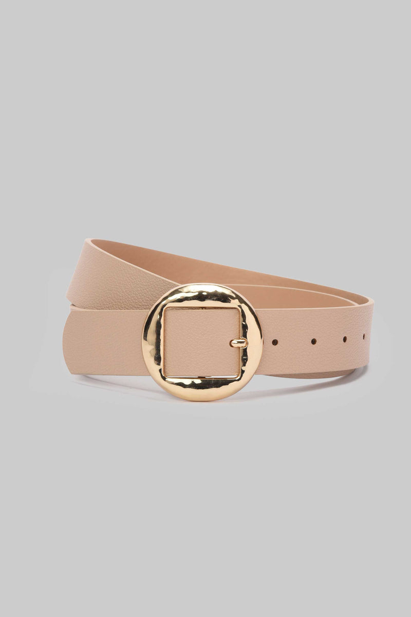 Beige Hammered Circle Buckle Belt Belt CIZARO - Cizaro Jeans