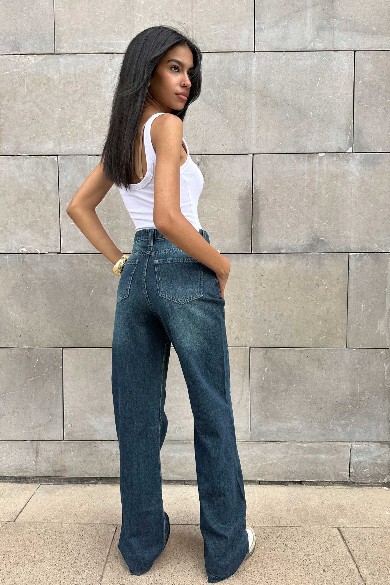 Super Baggy - High-Waist Deep Vintage Blue Jeans Super Baggy CIZARO - Cizaro Jeans