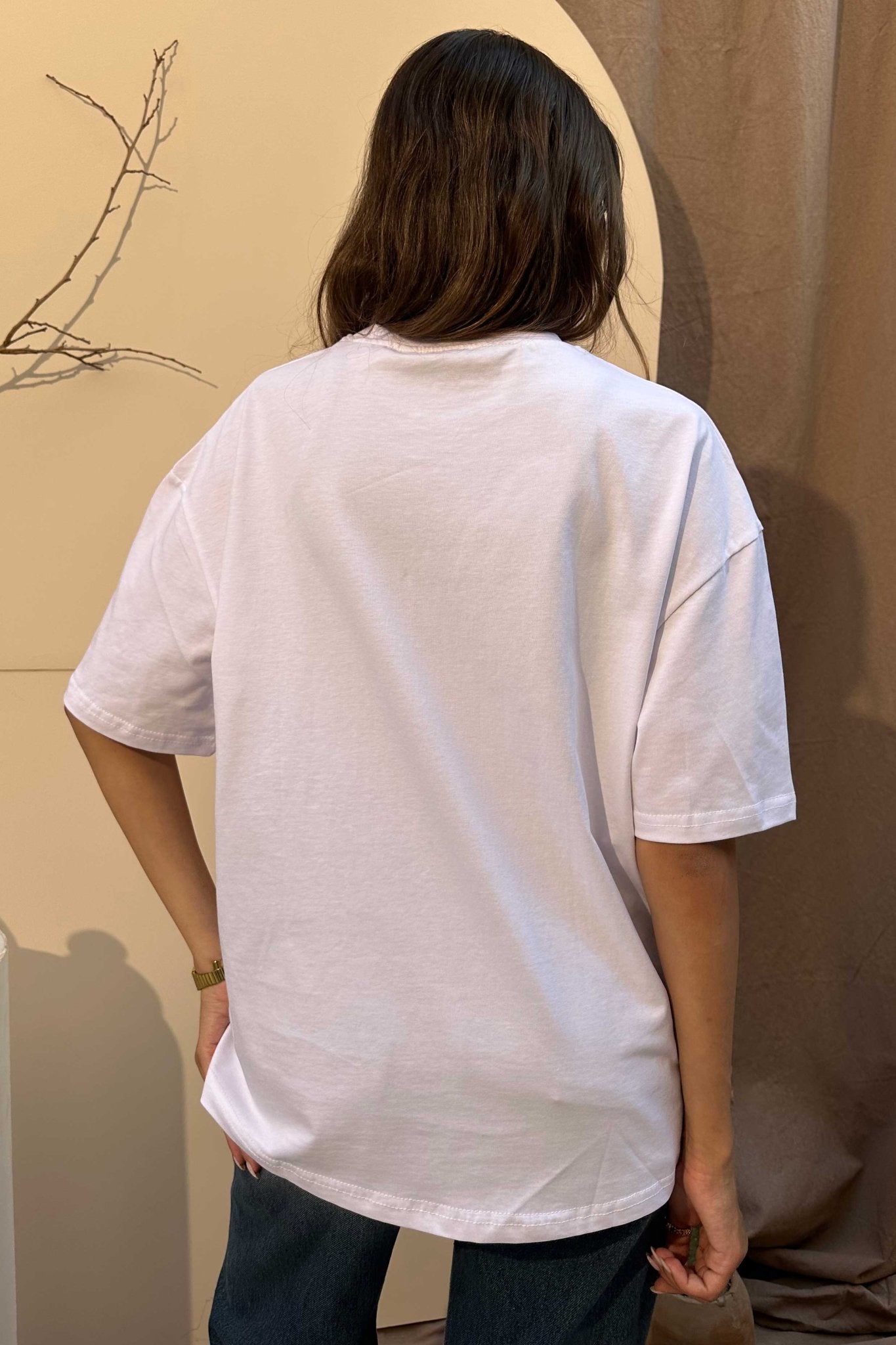 Oversized - High-Round Neck White Tee T-Shirt - Basics CIZNEW - Cizaro Jeans