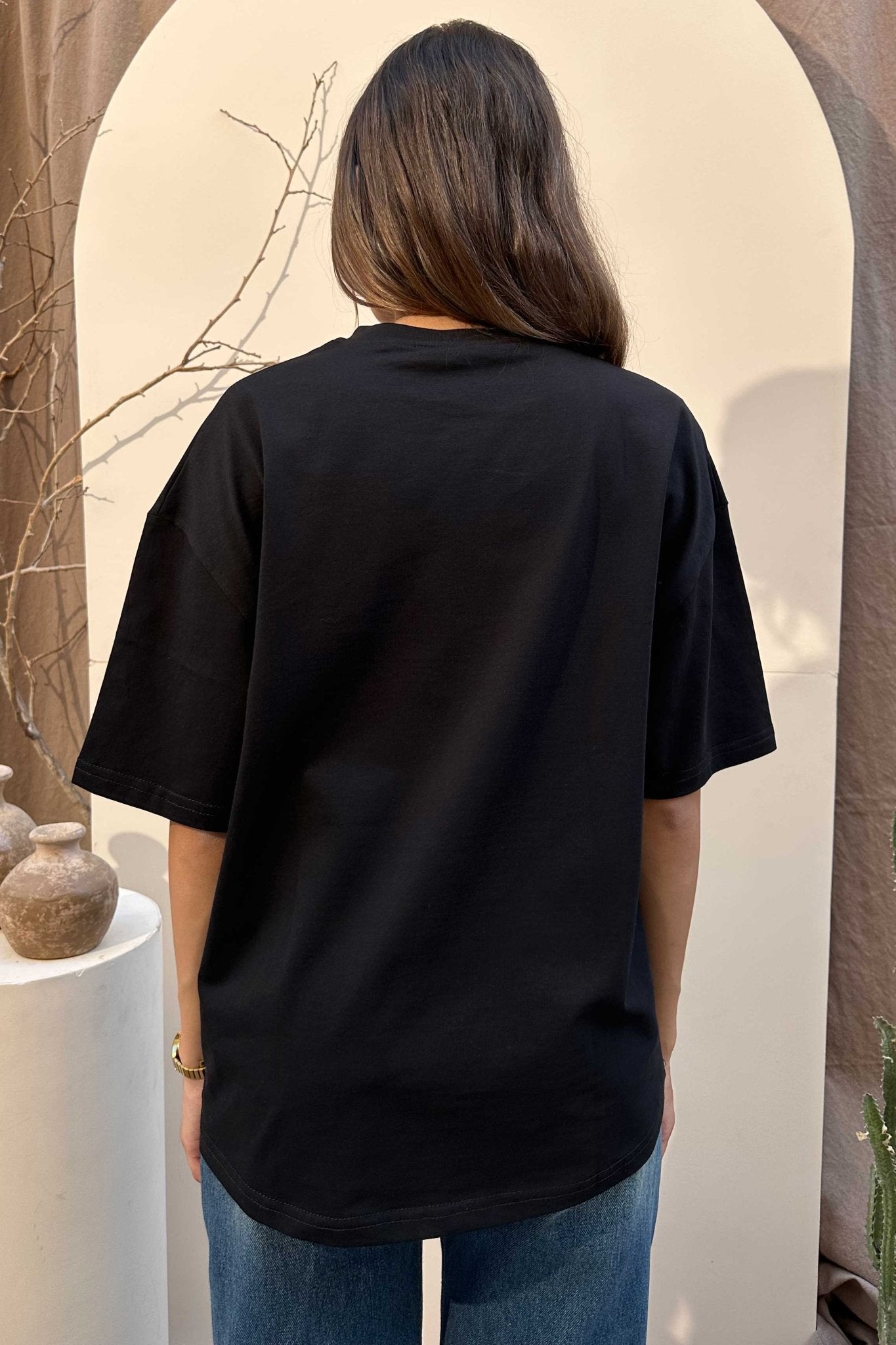 Oversized - High-Round Neck Black Tee T-Shirt - Basics CIZNEW - Cizaro Jeans
