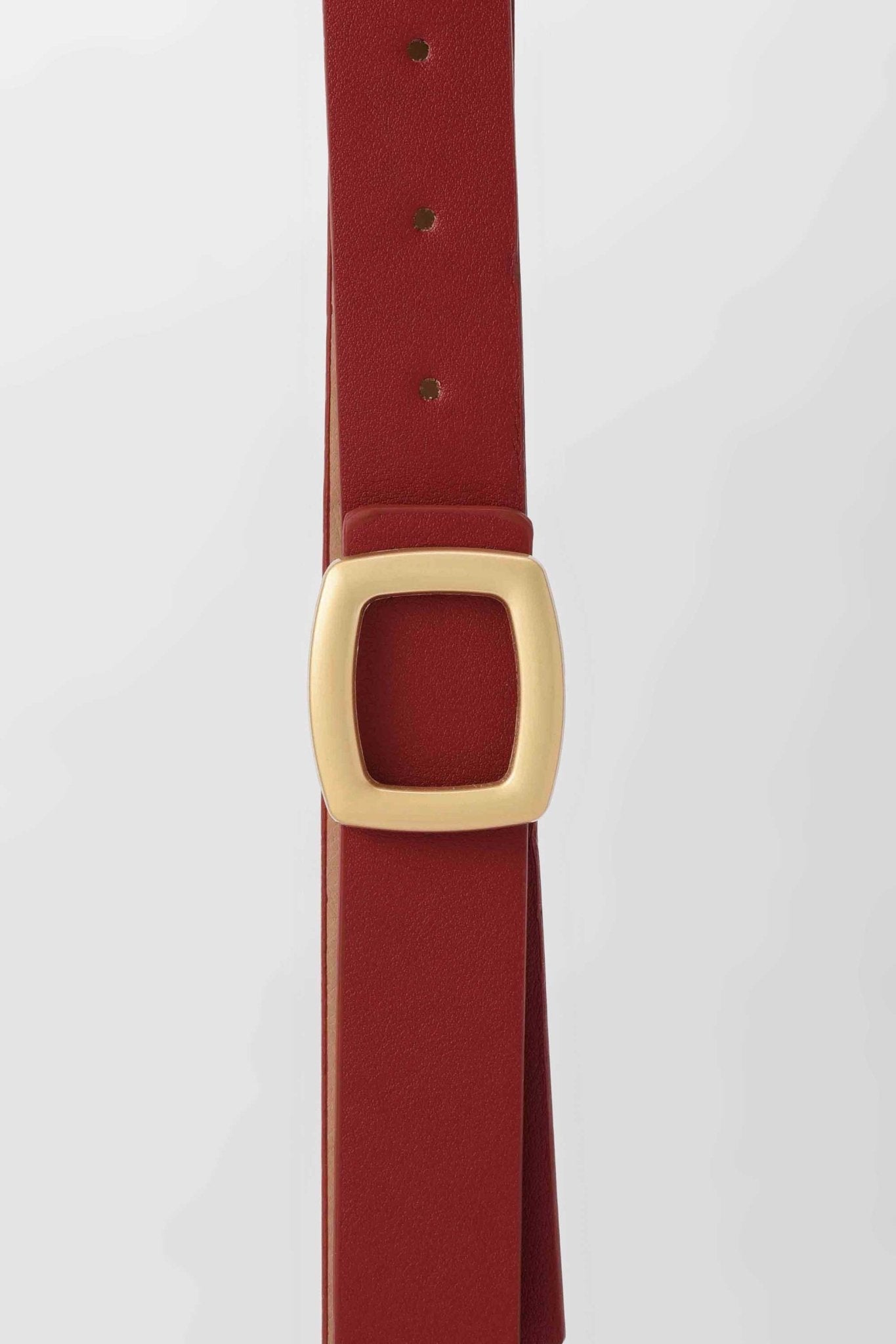 Belt | The Soft Square Belt – Red Faux Leather Slim with Matte Gold Buckle Belt CZBELT - Cizaro Jeans