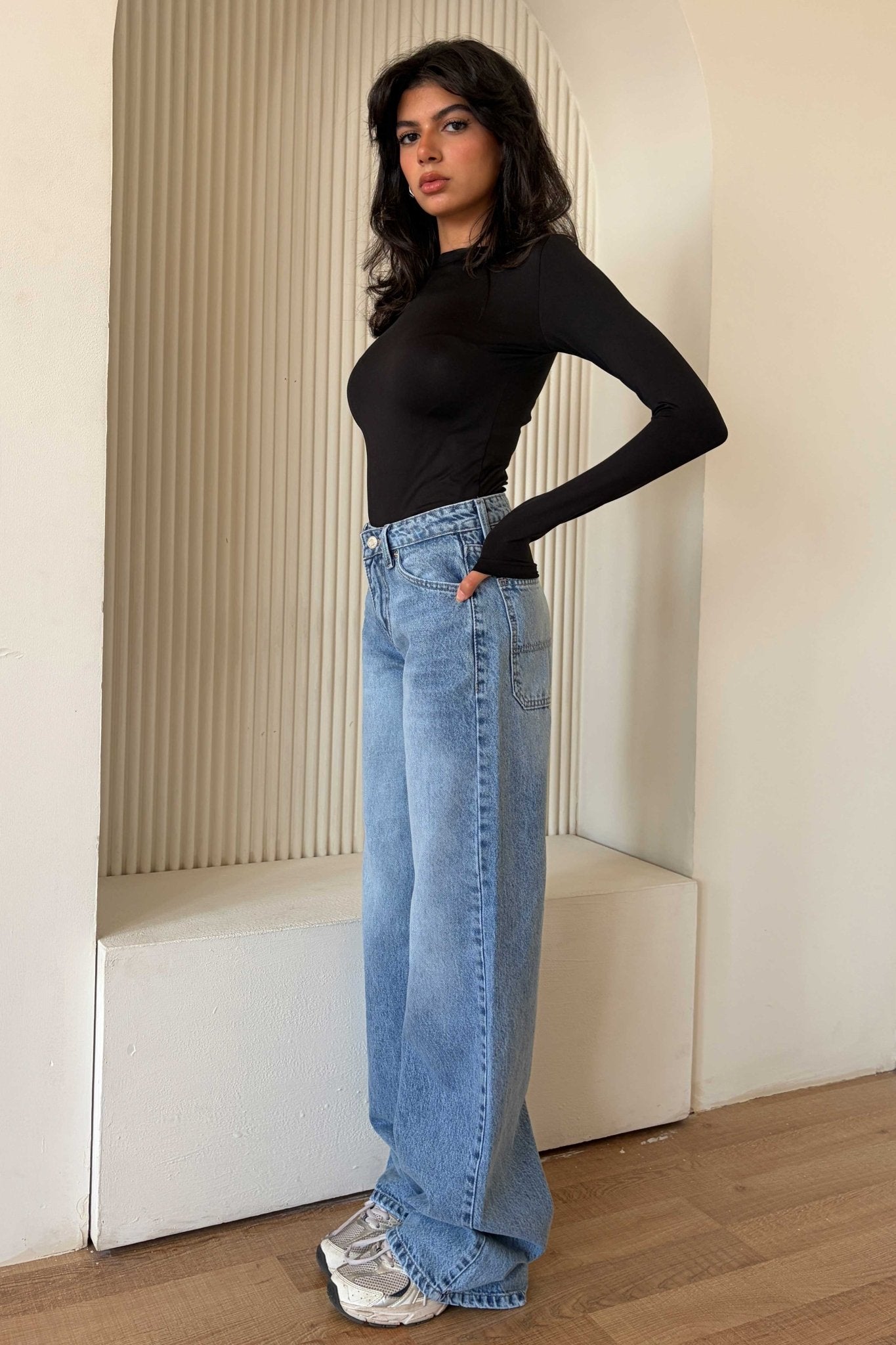Wide Leg – Low Waist Powder Blue Jeans Wide-Leg CIZARO - Cizaro Jeans