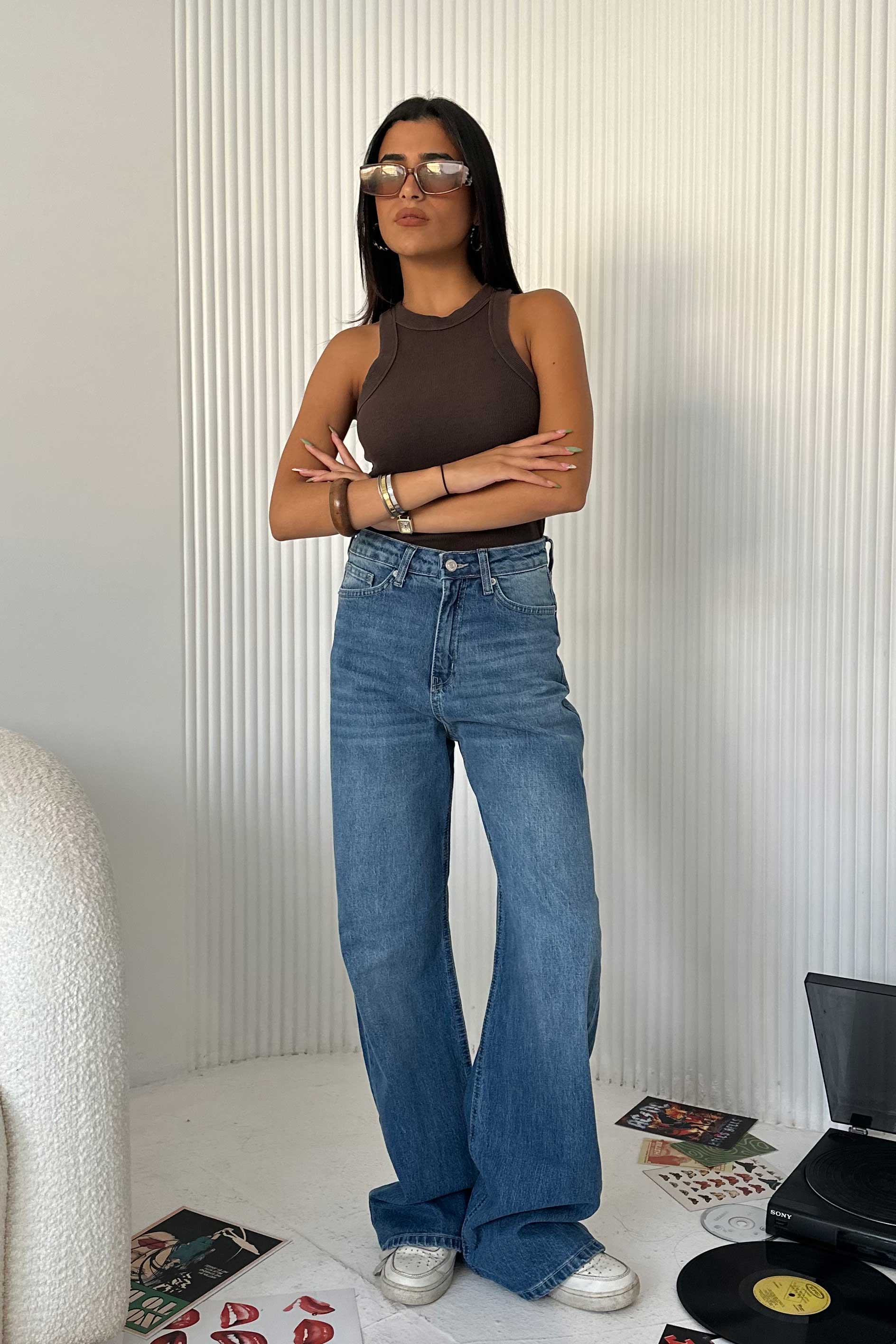 Ultra Comfort Wide-Leg - High-Waist True Blue Washed Jeans wide leg CIZARO - Cizaro Jeans