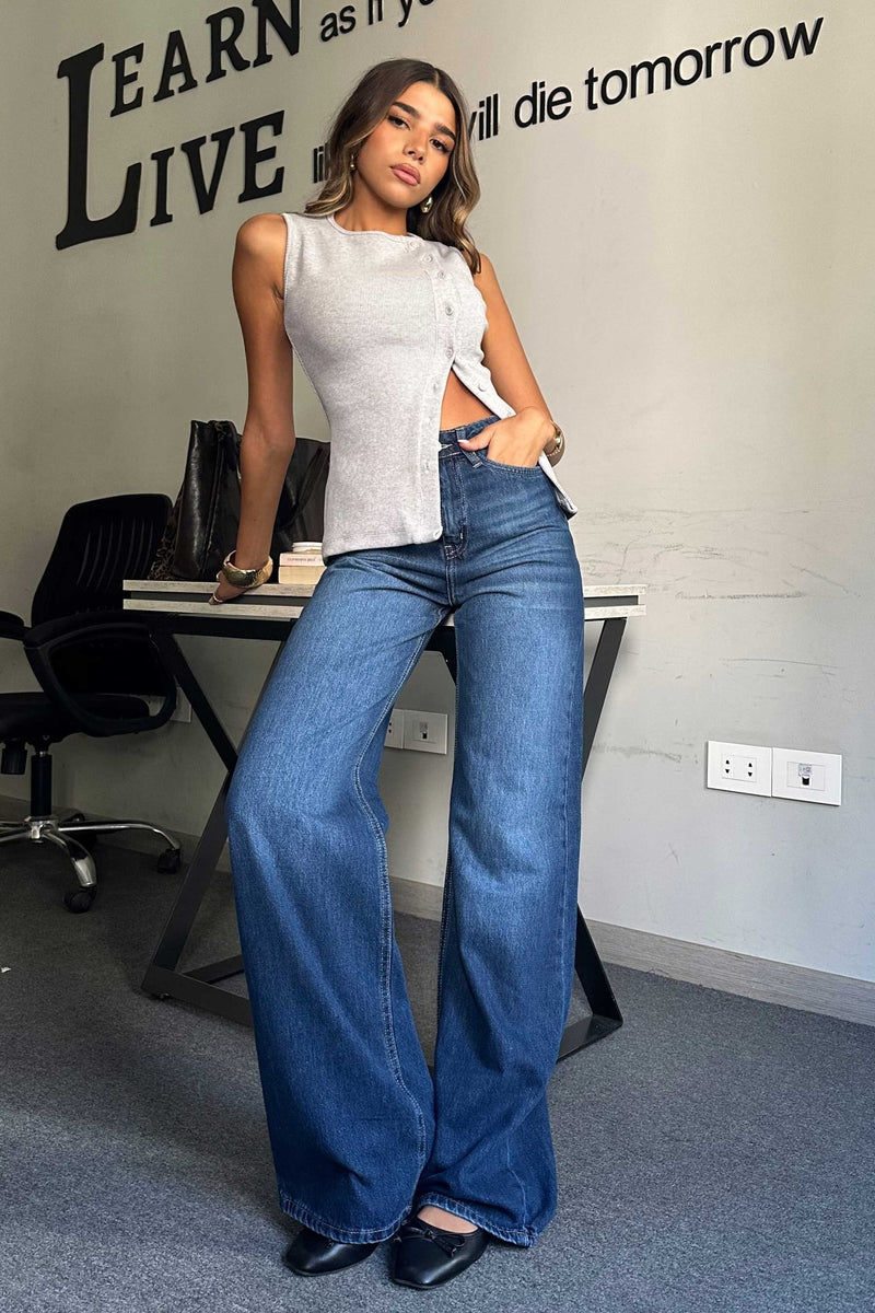 Baggy - High-Waist Washed Dark Blue Jeans Baggy CIZARO - Cizaro Jeans