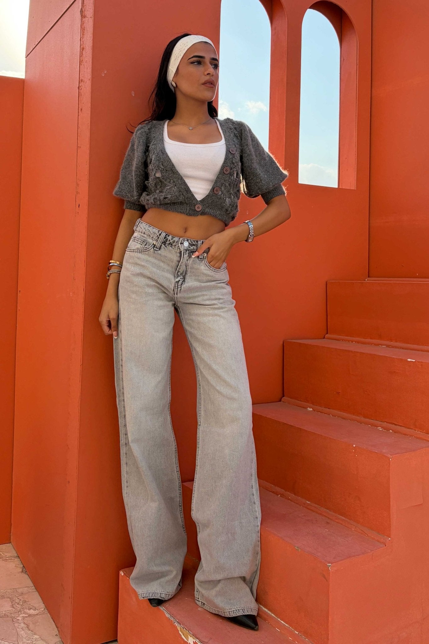 Baggy – Mid Rise Flex Waist Light Acid Gray Jeans Baggy CIZARO - Cizaro Jeans