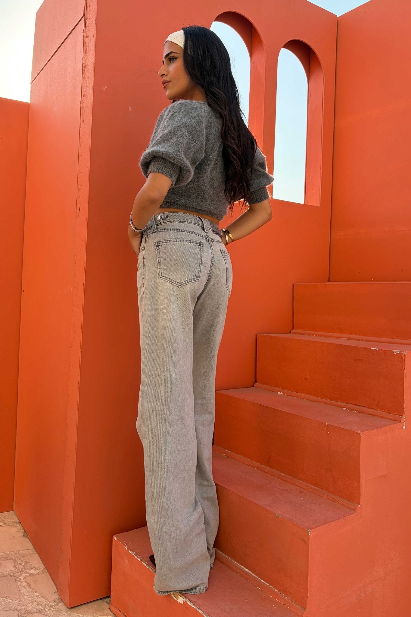 Baggy – Mid Rise Flex Waist Light Acid Gray Jeans Baggy CIZARO - Cizaro Jeans