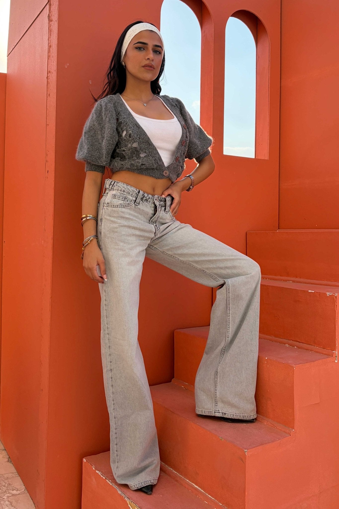 Baggy – Mid Rise Flex Waist Light Acid Gray Jeans Baggy CIZARO - Cizaro Jeans