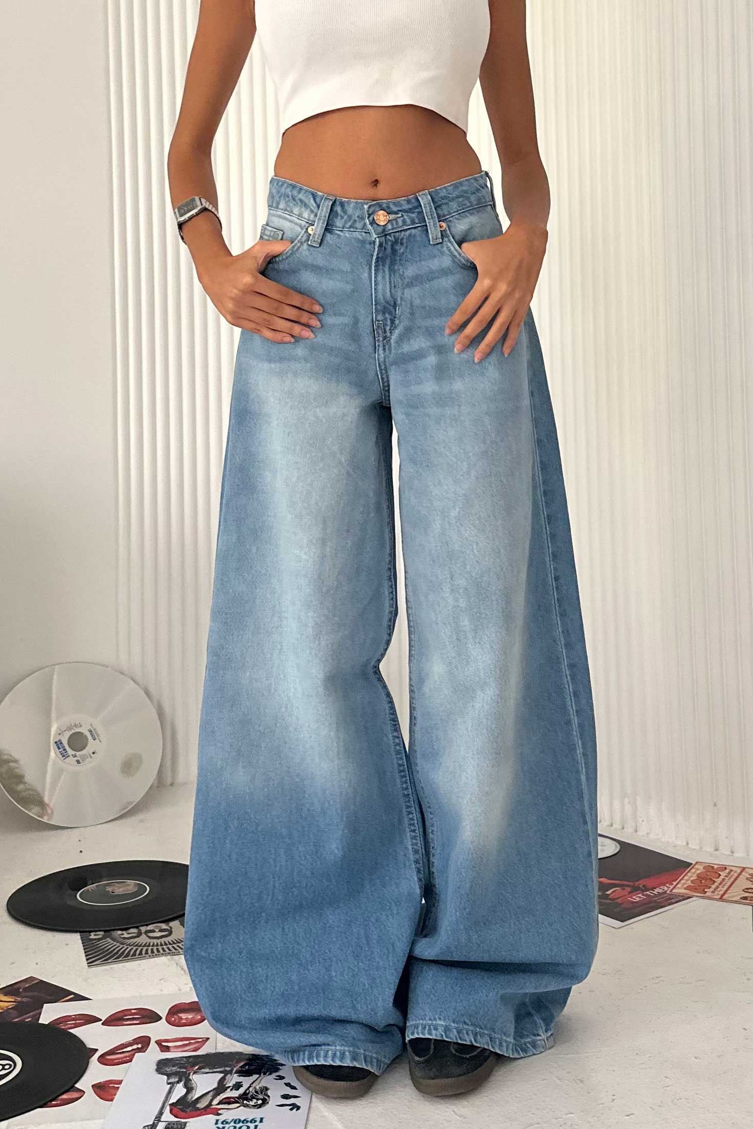 Loose Baggy - Mid-Rise Marine Blue Jeans loose baggy CIZARO - Cizaro Jeans