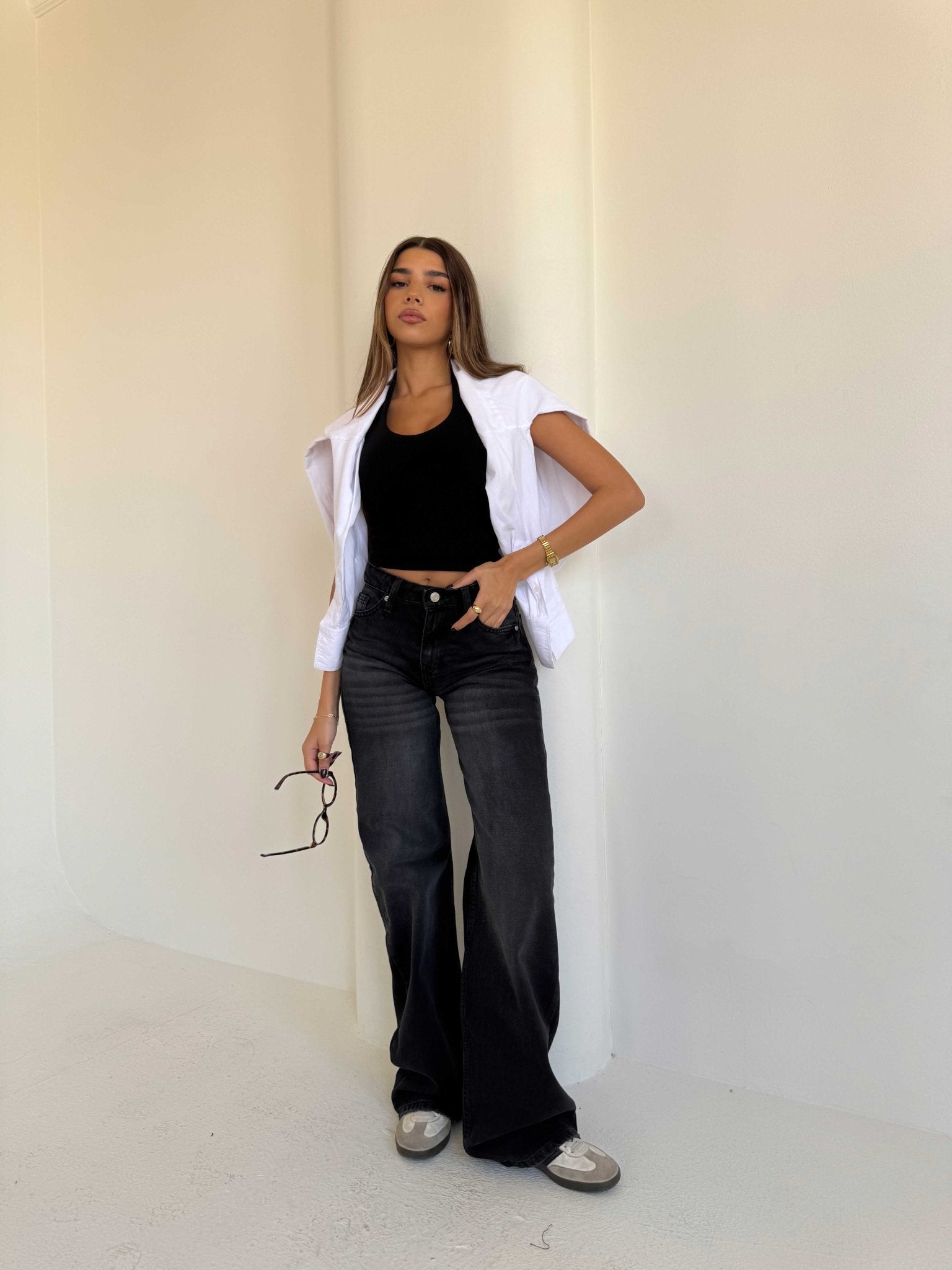 Baggy – Mid Rise Washed Black Jeans Baggy CIZARO - Cizaro Jeans