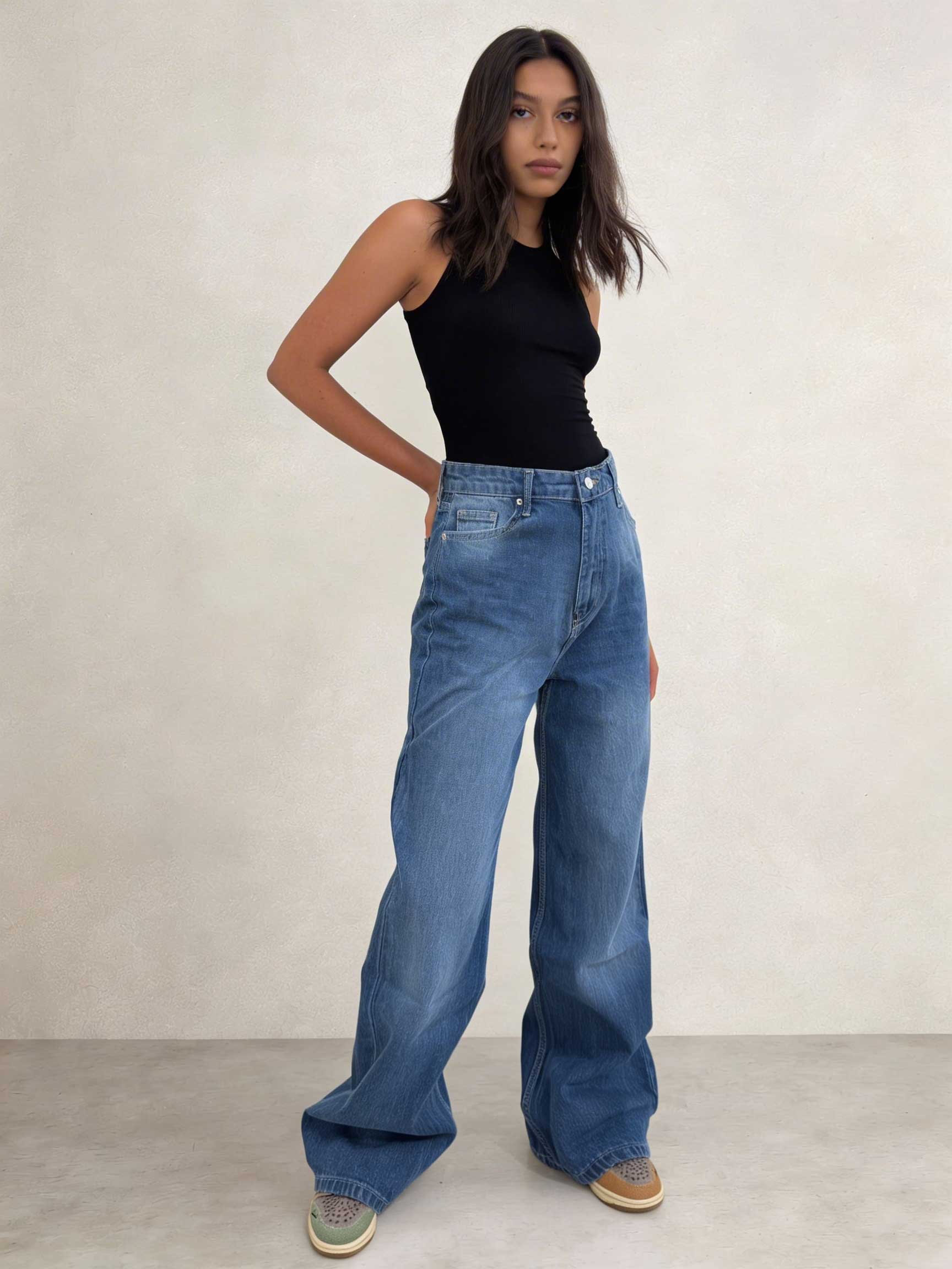 Ultra Comfort Baggy – High-Waist Summer Ocean Blue Jeans Baggy CIZARO - Cizaro Jeans