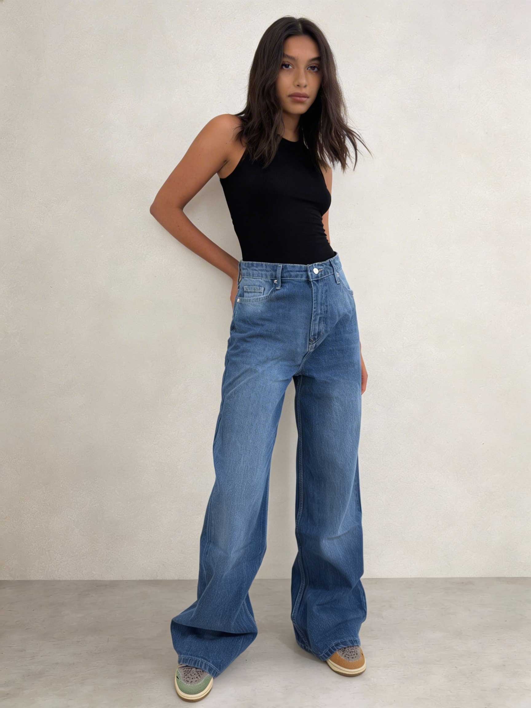 Ultra Comfort Baggy – High-Waist Summer Ocean Blue Jeans Baggy CIZARO - Cizaro Jeans