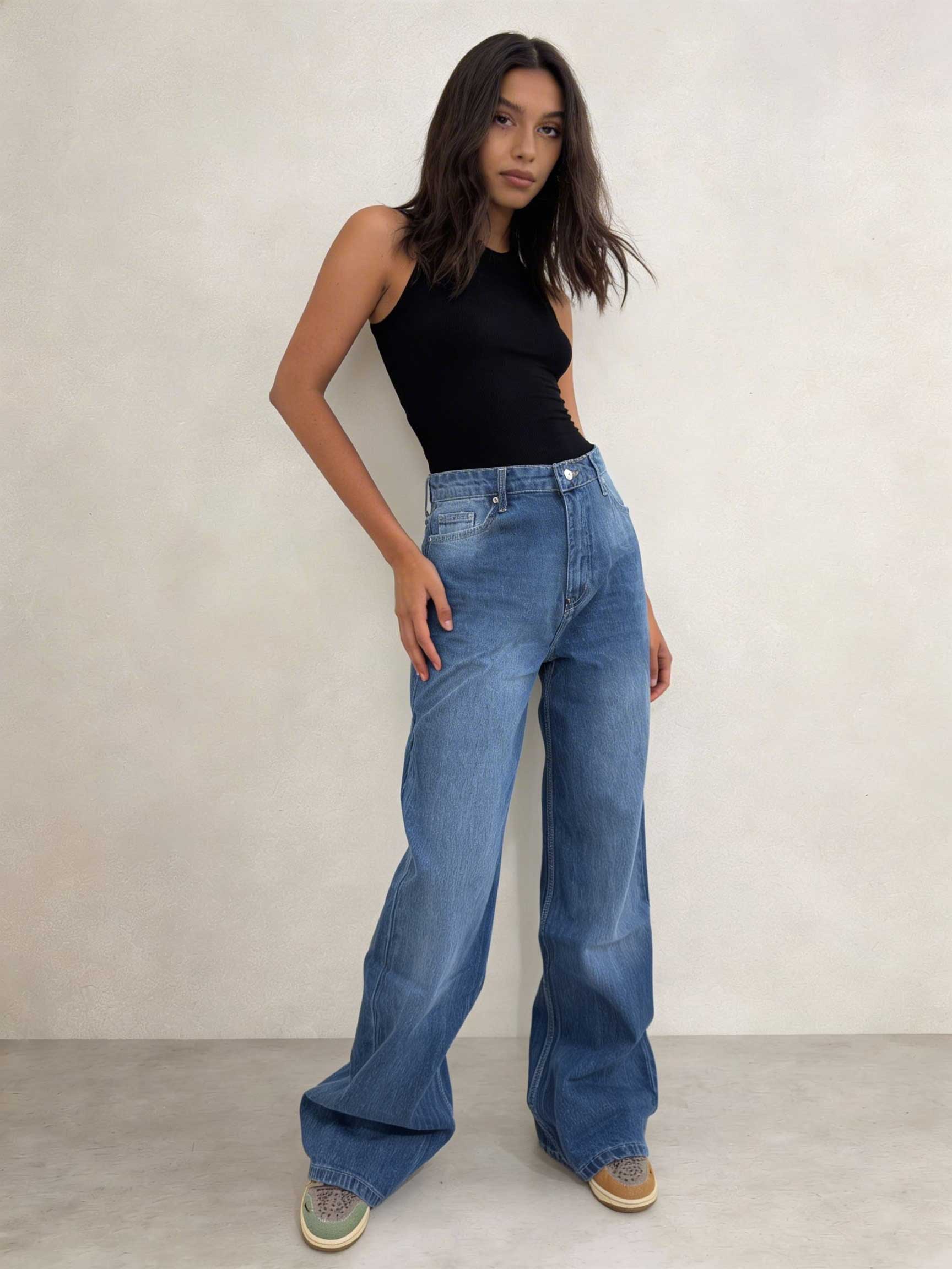 Ultra Comfort Baggy – High-Waist Summer Ocean Blue Jeans Baggy CIZARO - Cizaro Jeans