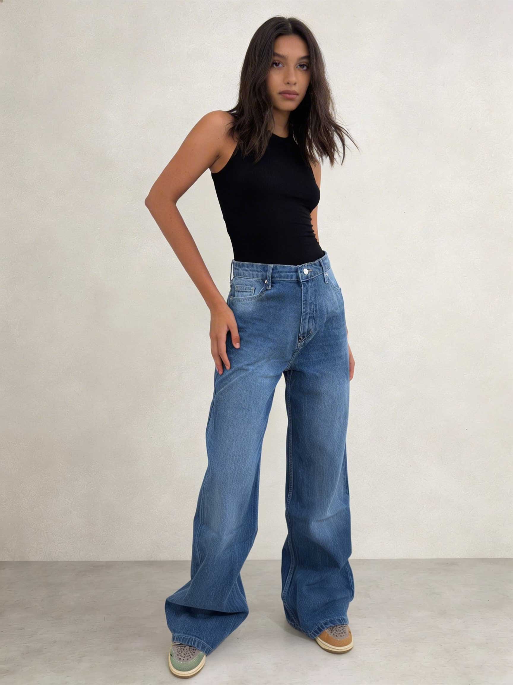 Ultra Comfort Baggy – High-Waist Summer Ocean Blue Jeans Baggy CIZARO - Cizaro Jeans