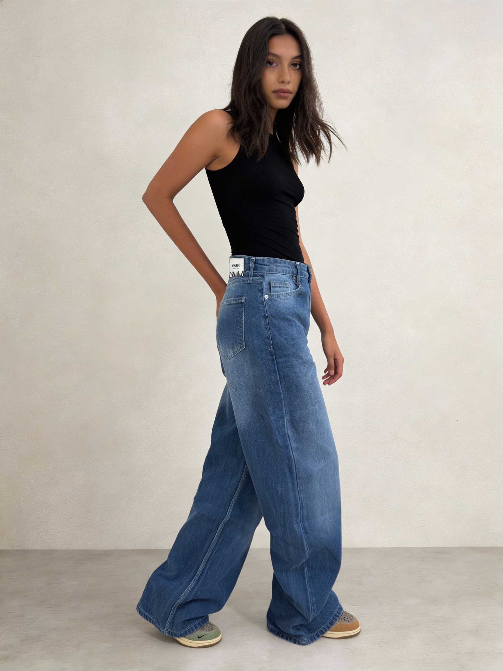 Ultra Comfort Baggy – High-Waist Summer Ocean Blue Jeans Baggy CIZARO - Cizaro Jeans