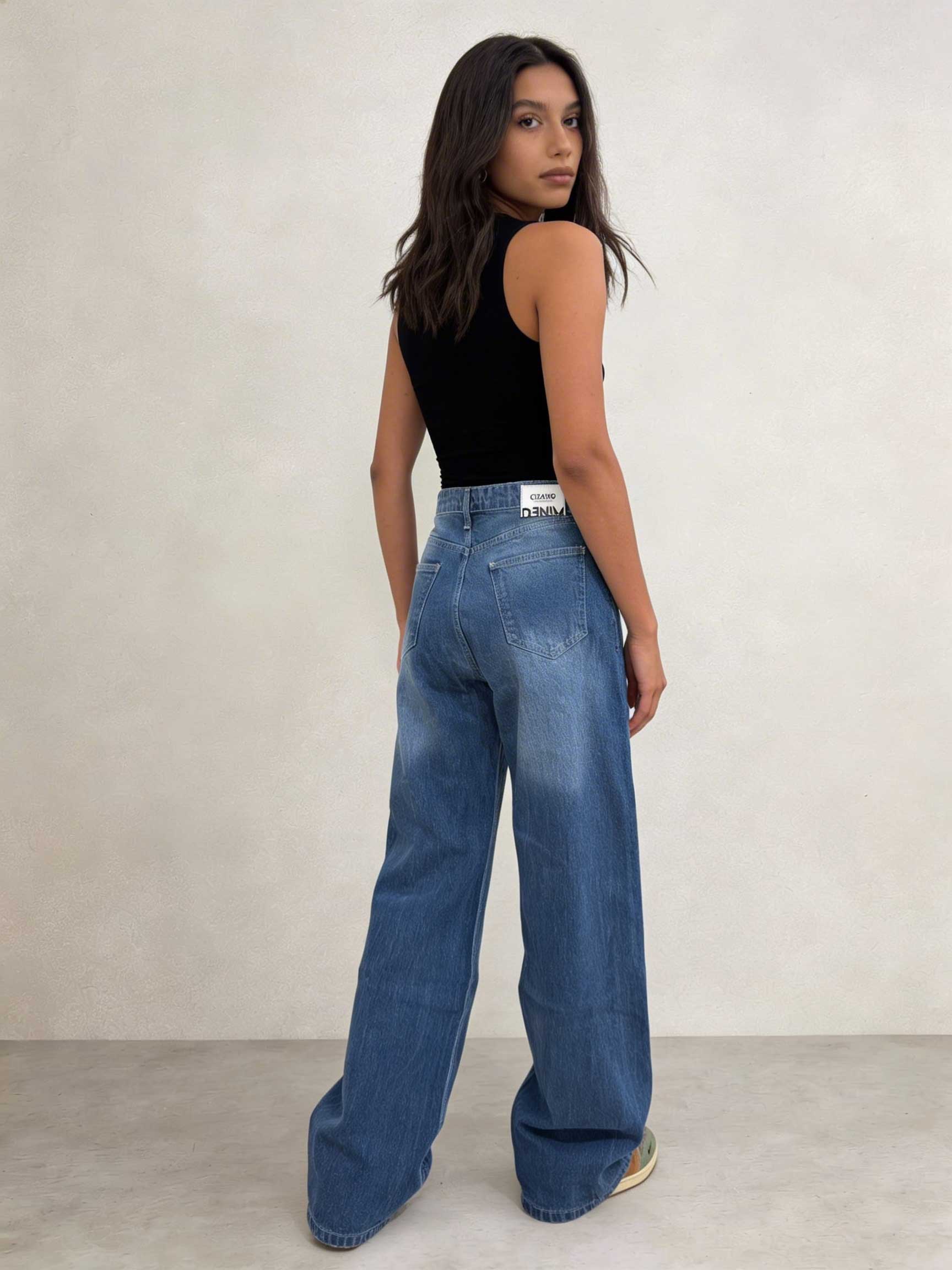 Ultra Comfort Baggy – High-Waist Summer Ocean Blue Jeans Baggy CIZARO - Cizaro Jeans