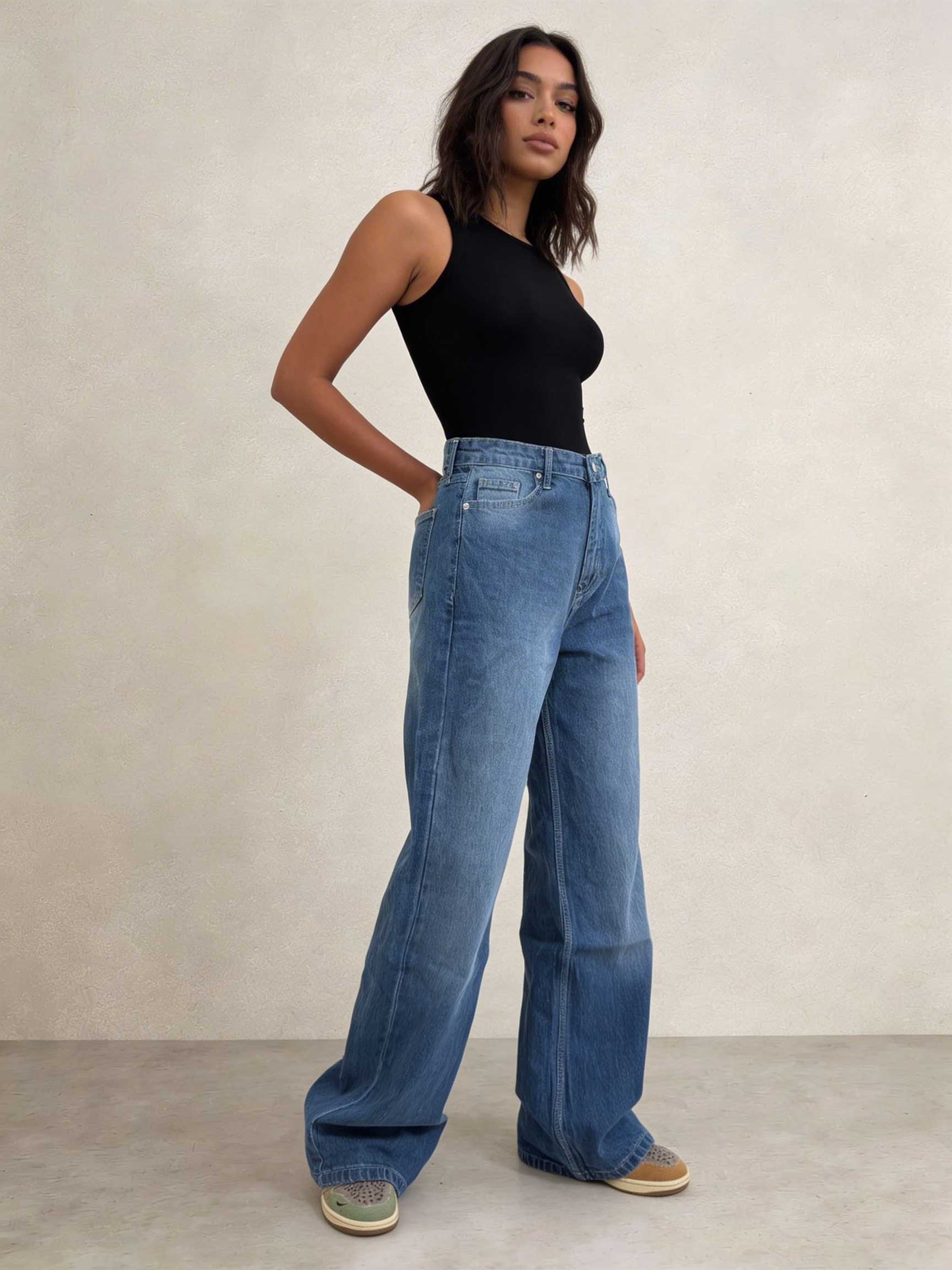 Ultra Comfort Baggy – High-Waist Summer Ocean Blue Jeans Baggy CIZARO - Cizaro Jeans