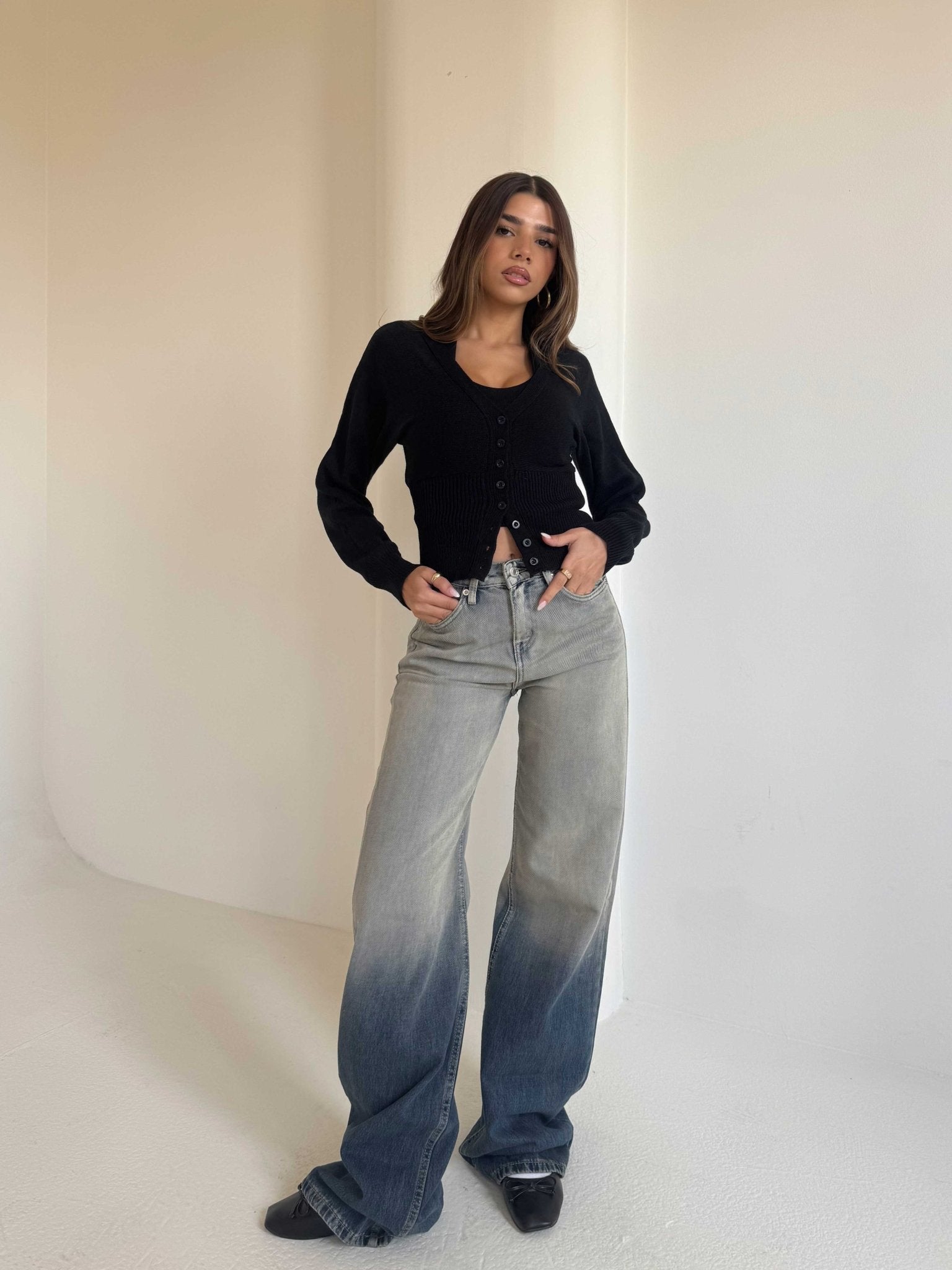 Baggy Mid-Rise Vintage Gradient Wash Jeans Baggy CIZARO - Cizaro Jeans