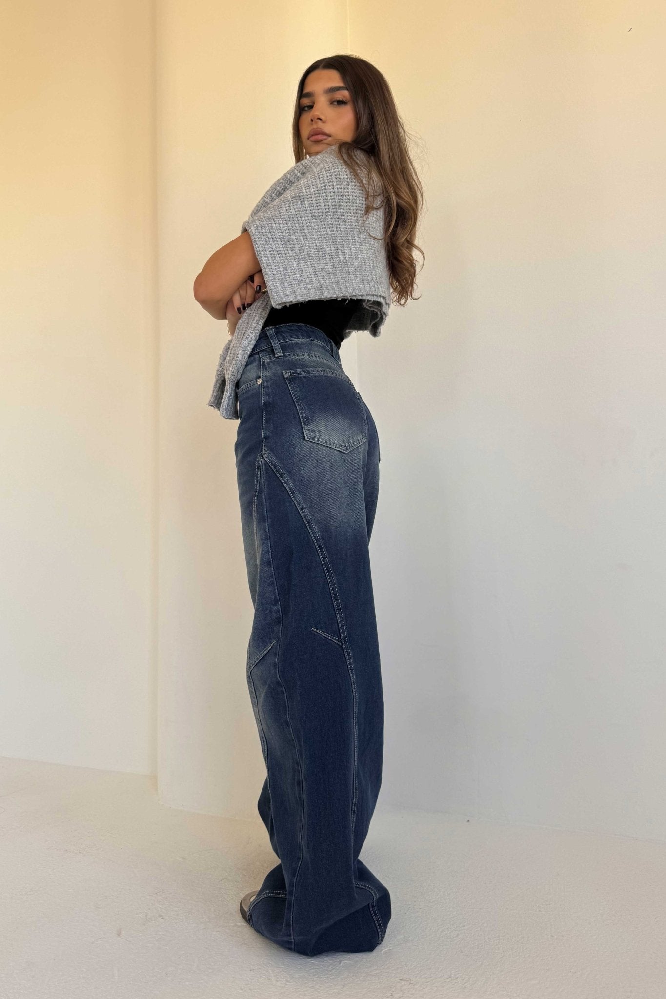 Seam Super Baggy – Mid Rise Deep Vintage Blue Jeans Baggy CIZARO - Cizaro Jeans