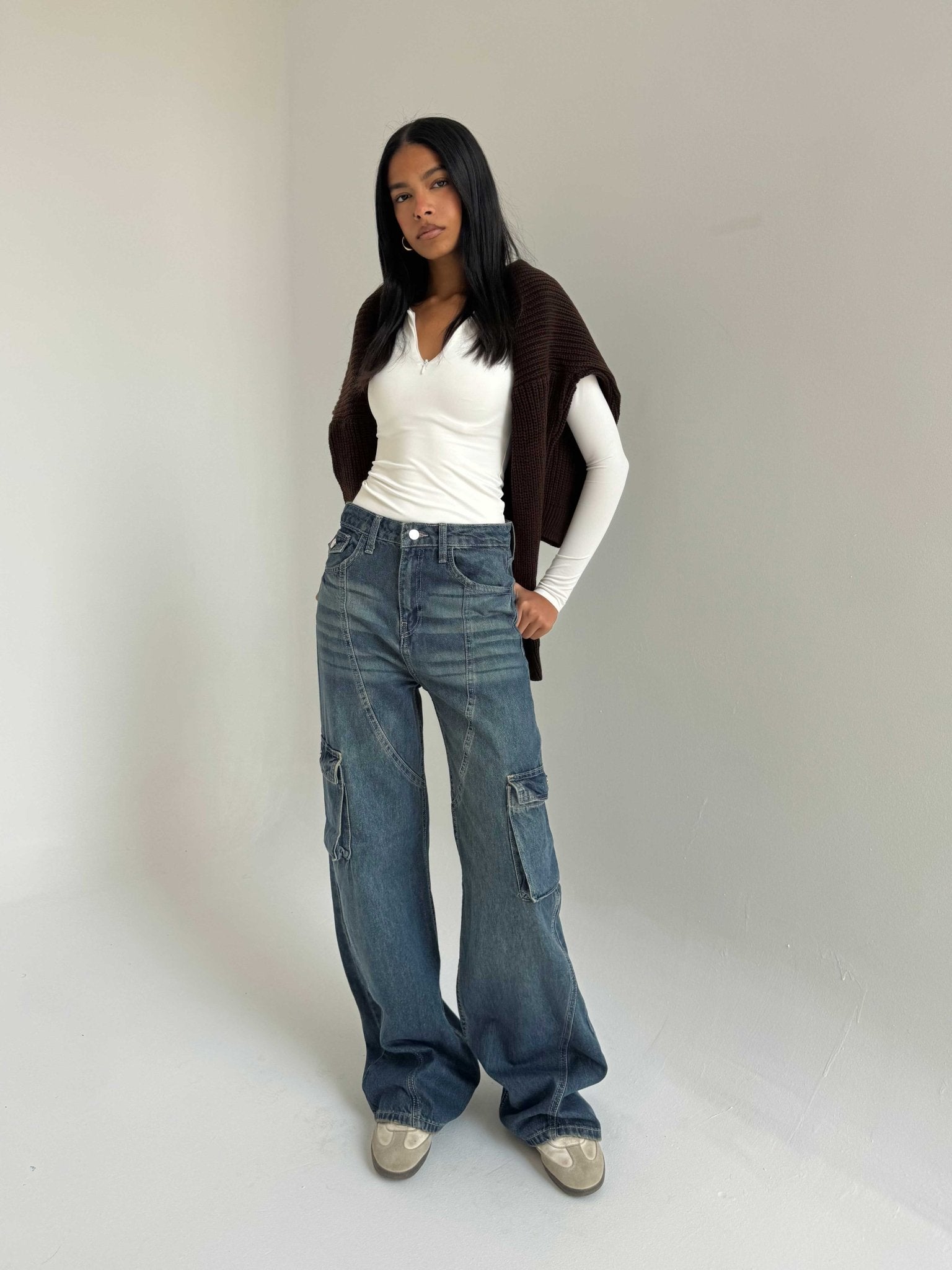 Cargo – Mid-Rise Deep Vintage Blue Jeans cargo CIZARO - Cizaro Jeans