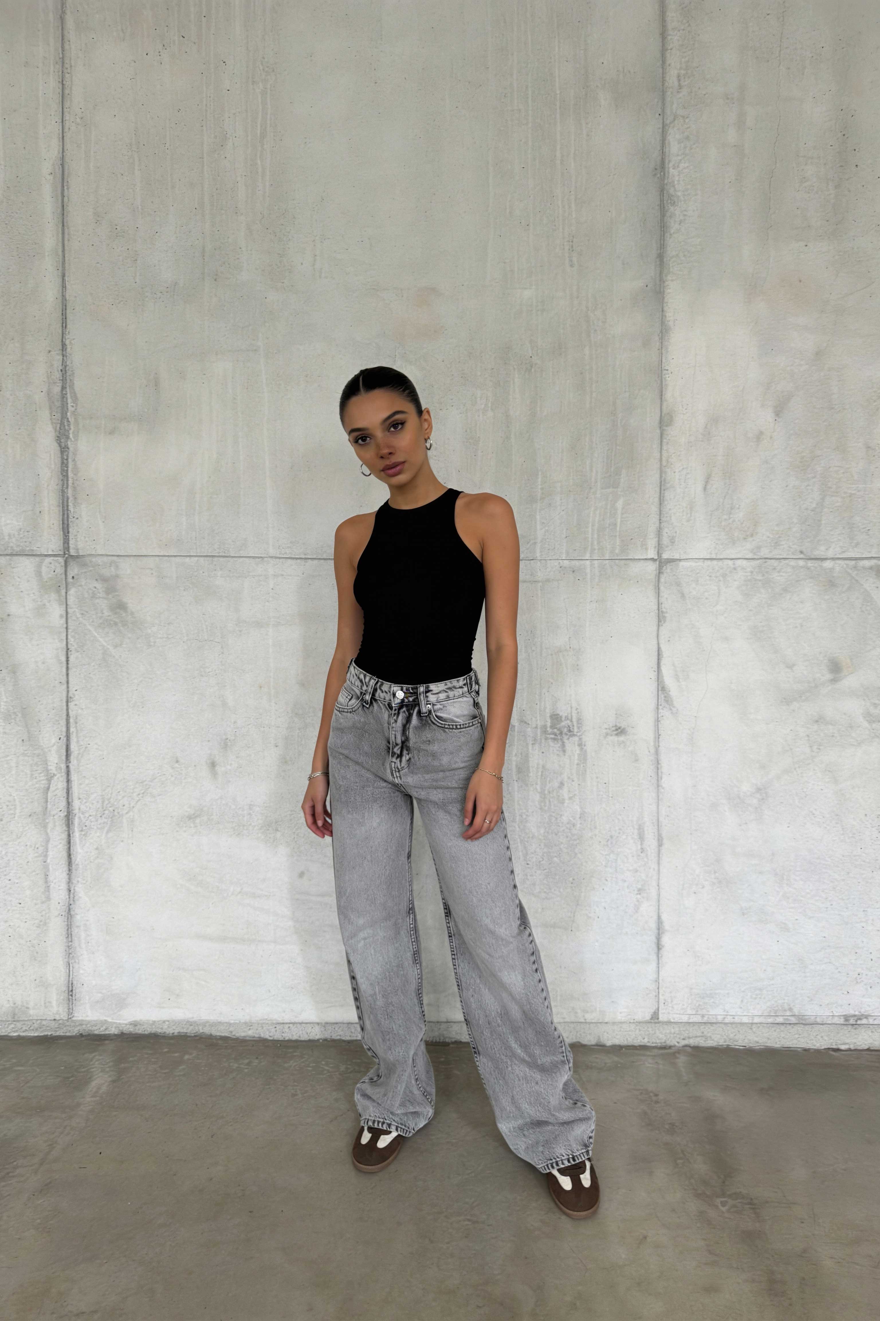 Baggy – High Waist Flex Waist Light Acid Grey Jeans Baggy CIZARO - Cizaro Jeans