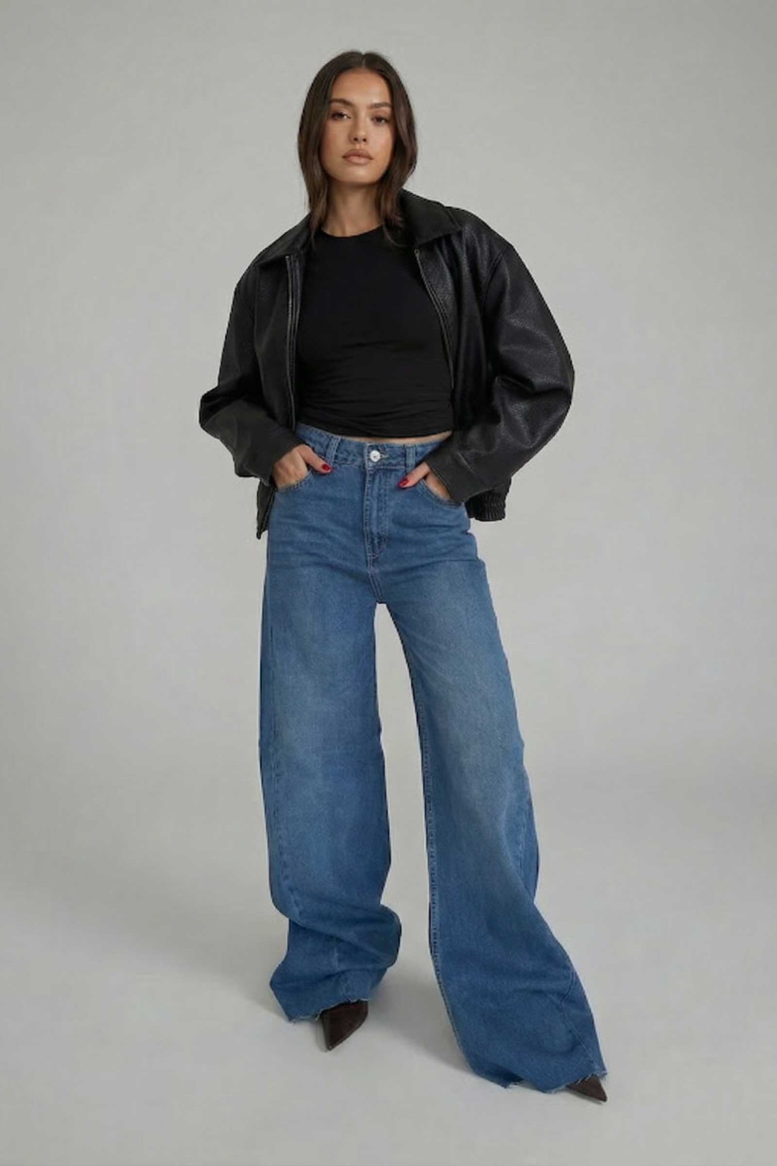 Super Baggy – High-Waist Ocean Blue Raw Hem Jeans Super Baggy CIZARO - Cizaro Jeans