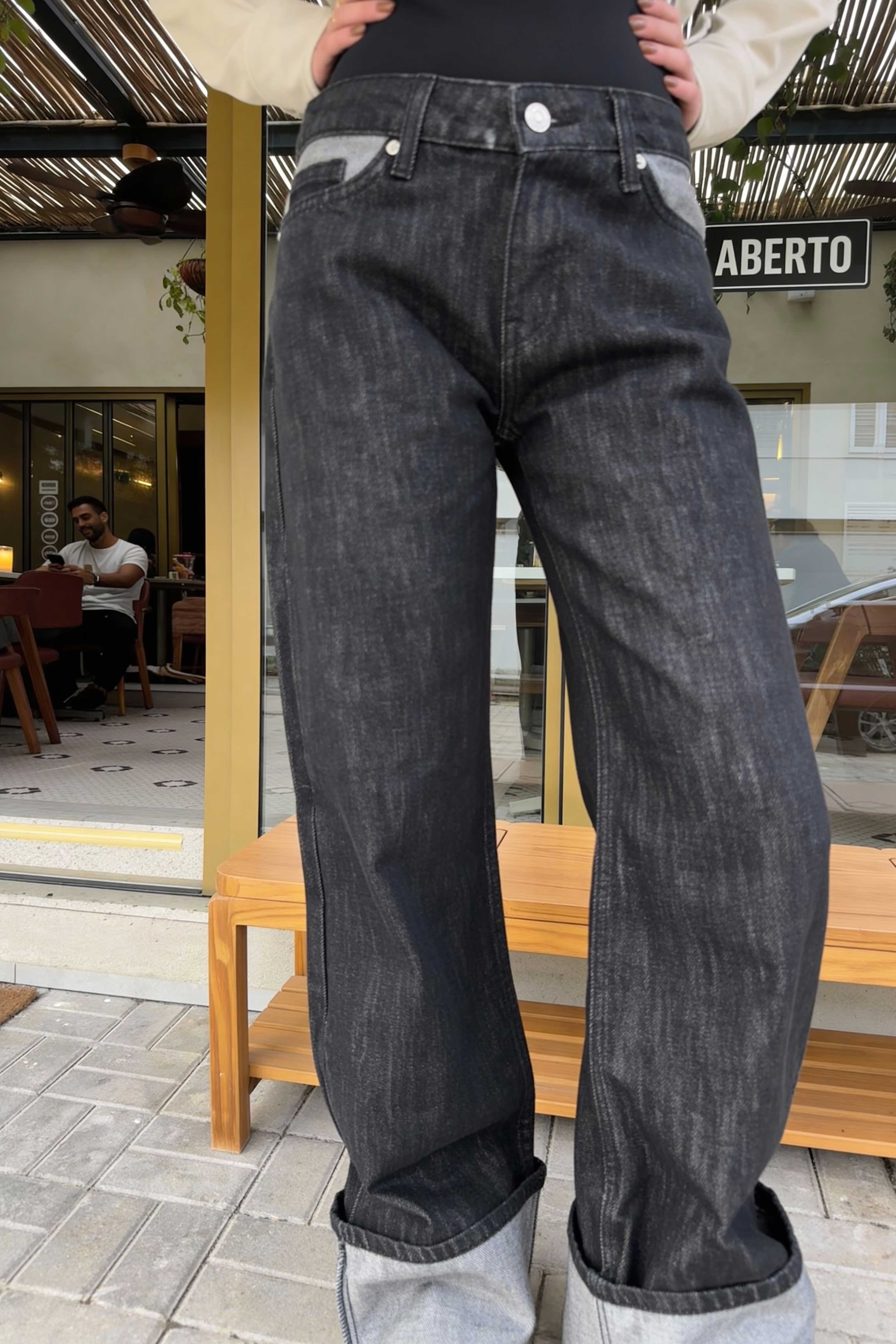 Baggy – Low-Waist Folded Black Raw Denim Jeans Baggy CIZARO - Cizaro Jeans